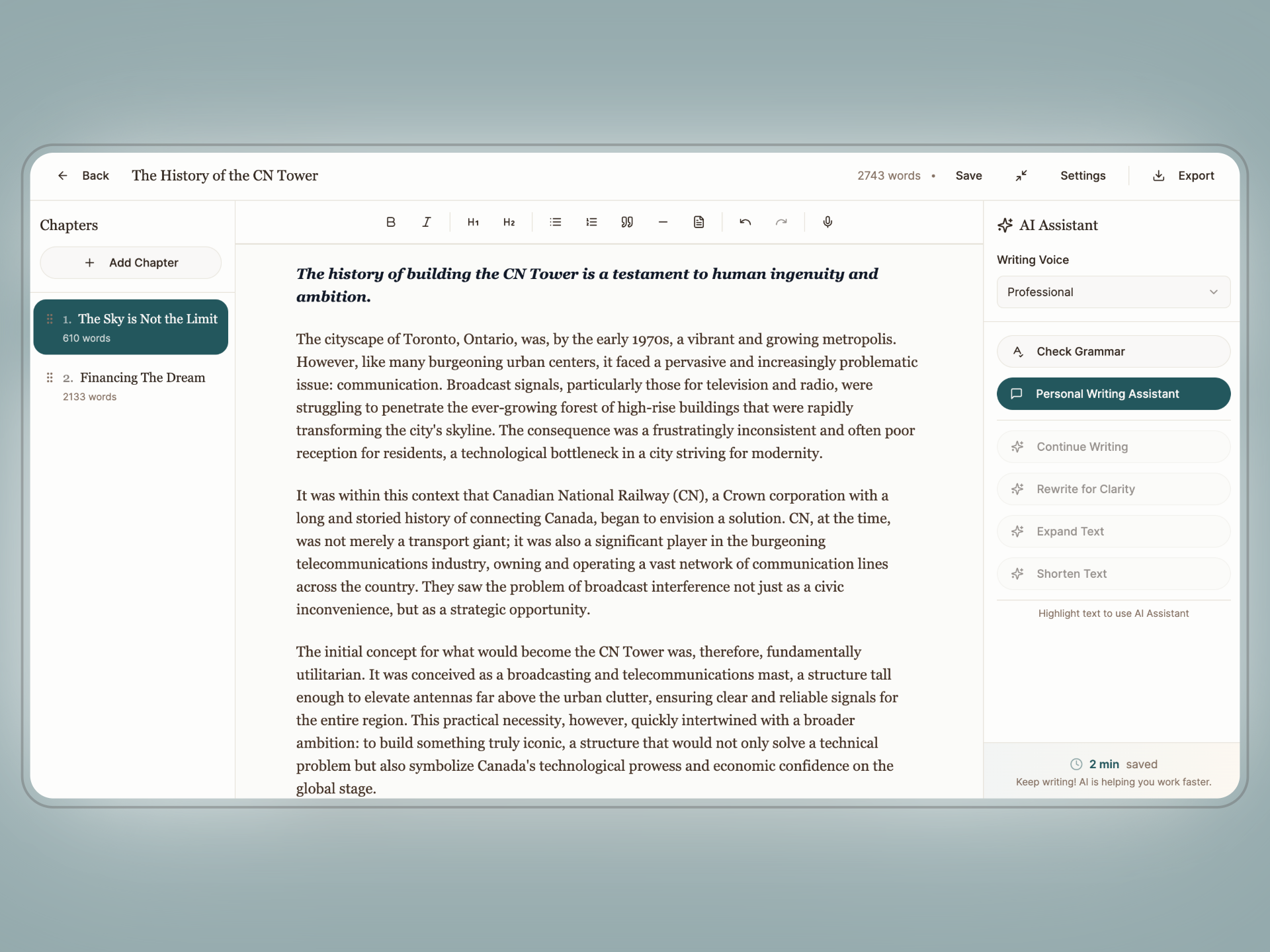WriterCasa - Screenshot 2 showing product features and functionality
