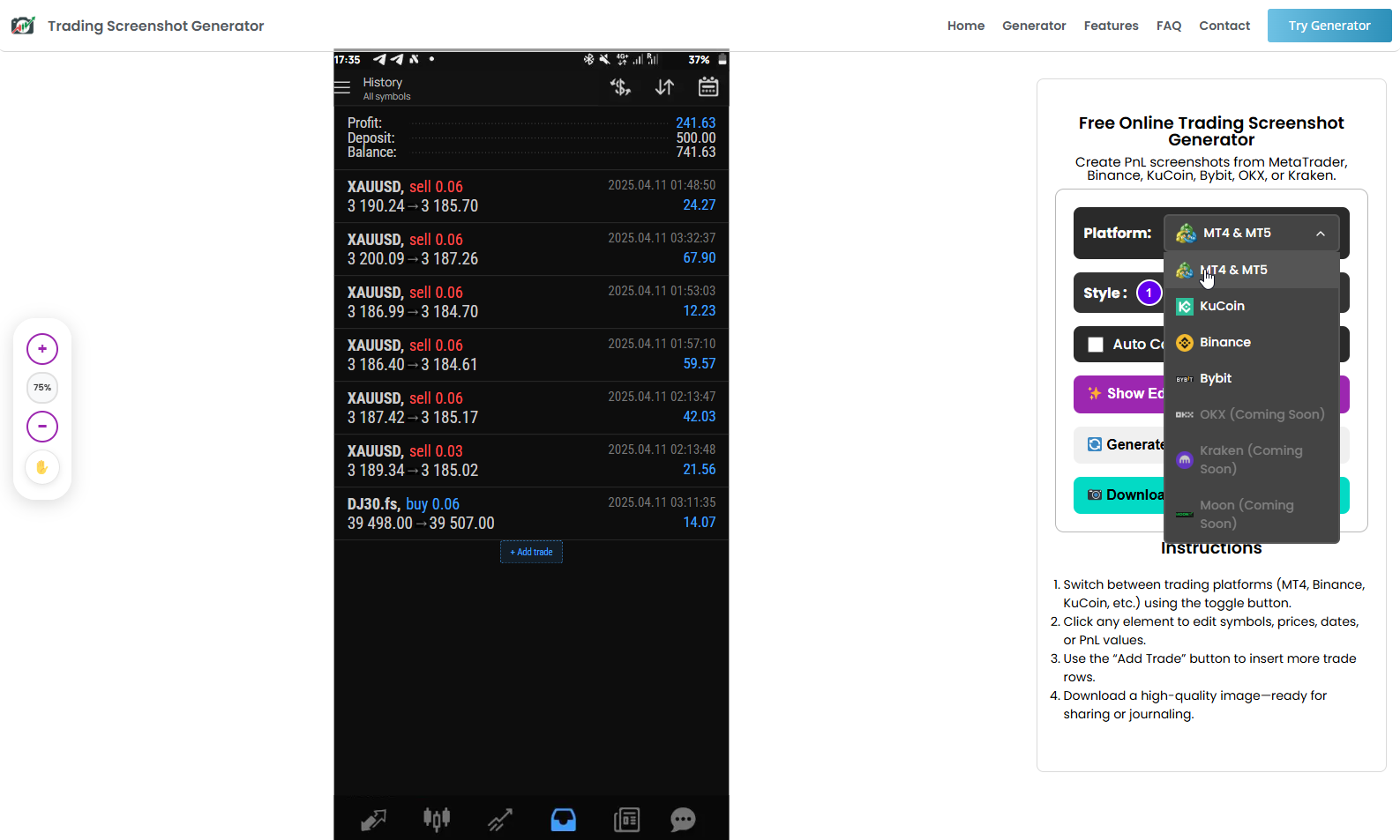 Média Générateur de captures d'écran de trading - Générateur de captures d'écran de crypto et de trading en ligne gratuit 2