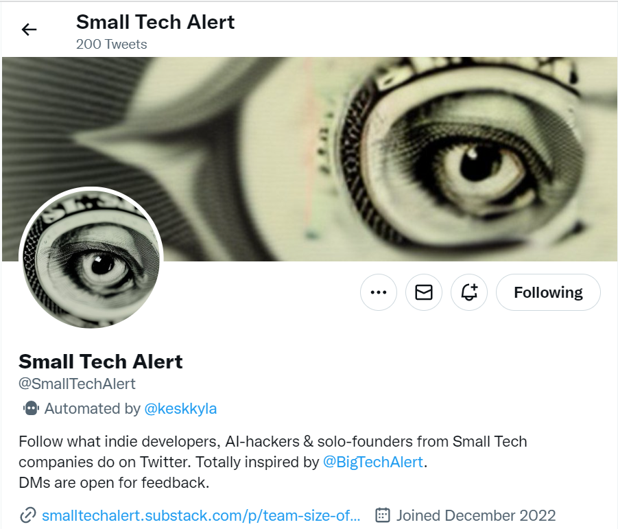 小型技术警报 - @bigtechalert,但对于独立开发人员,企业家和AI-Hackers媒体1