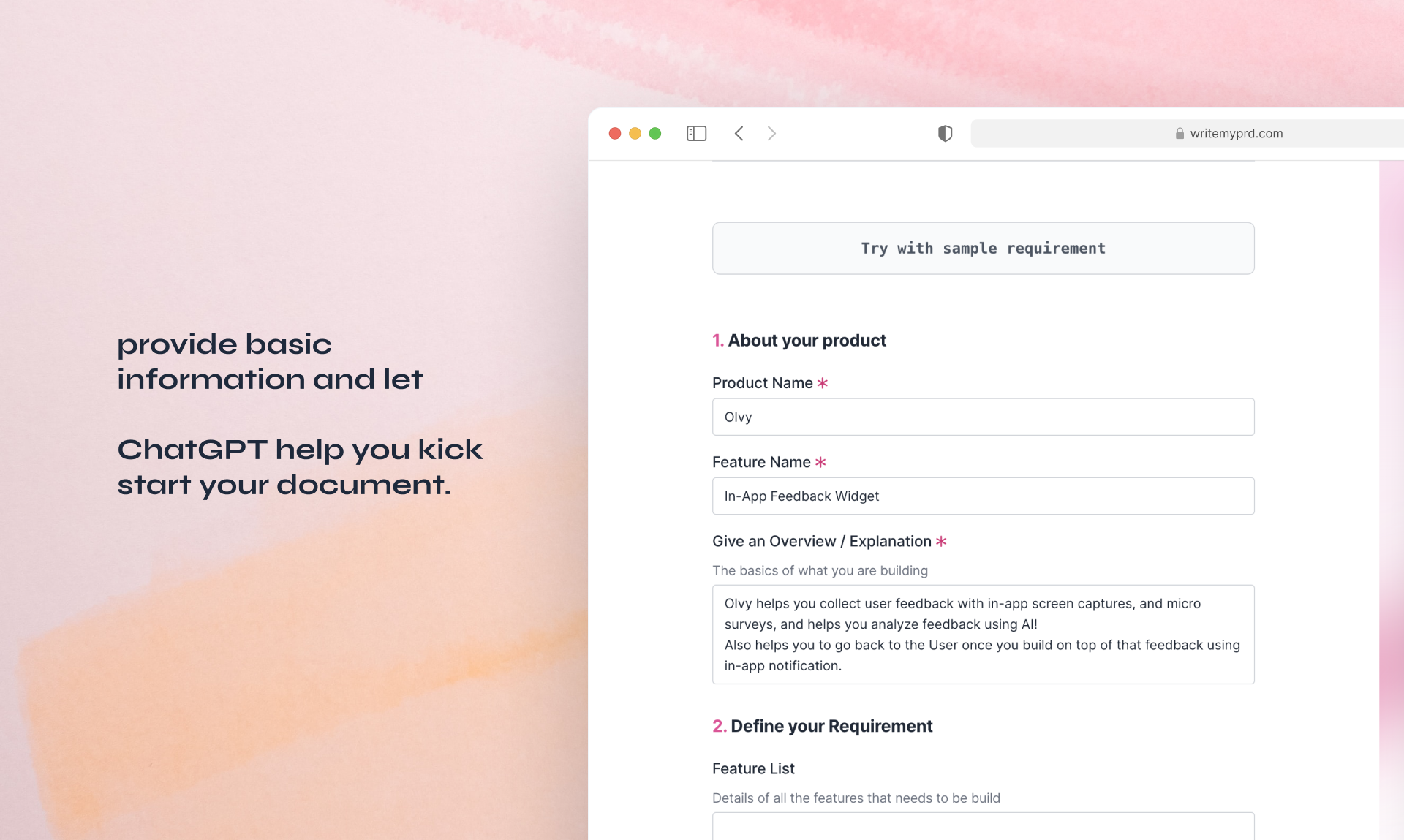 Writemyprd - Сделайте написание PRDS на ветерок с GPT-3 медиа 3