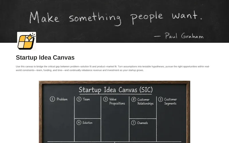 Startup Idea Canvas (Notion Template) screenshot 1
