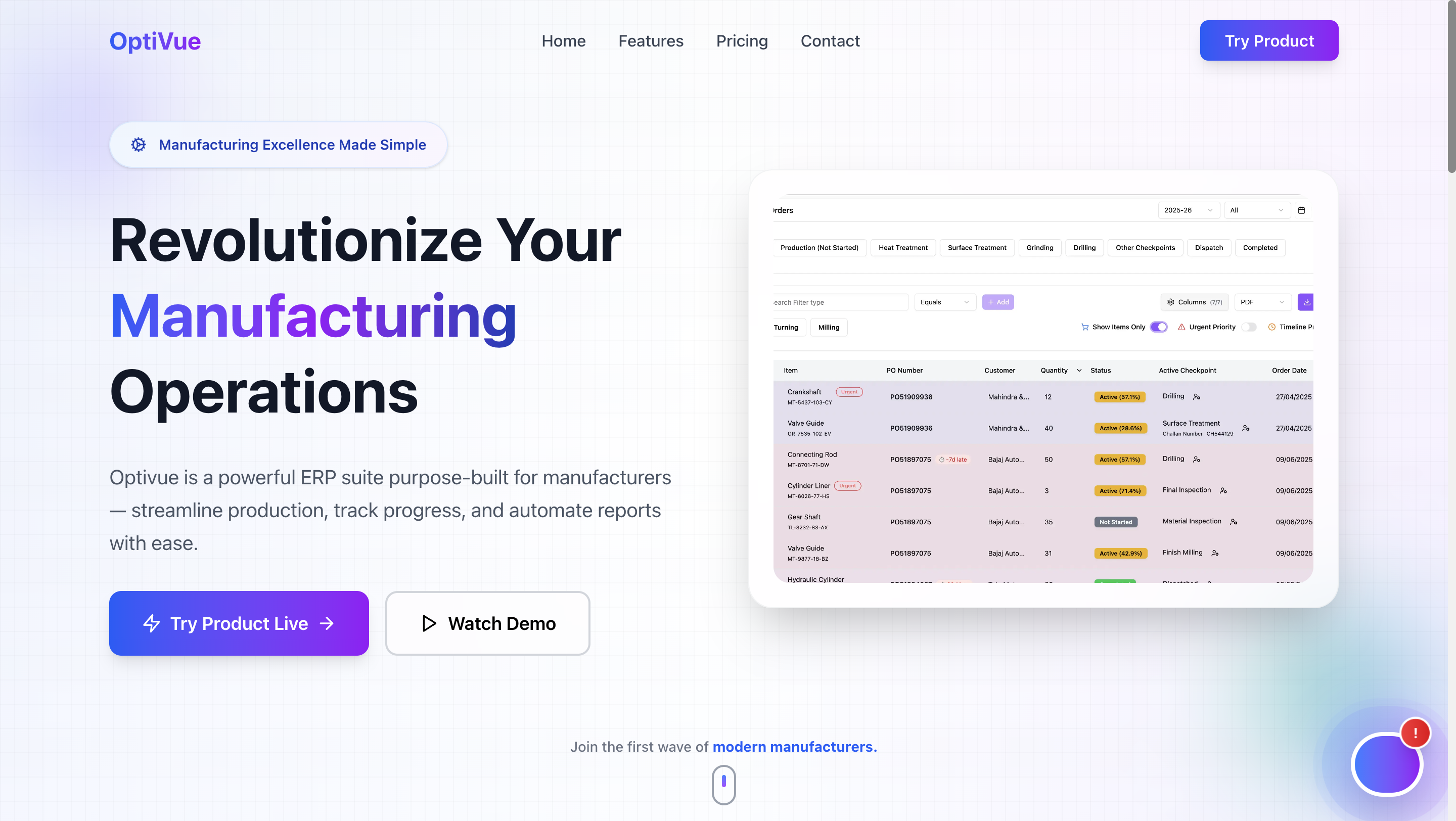Mídia 2 de Optivous - ERP movido a IA construído para se adequar à sua fábrica