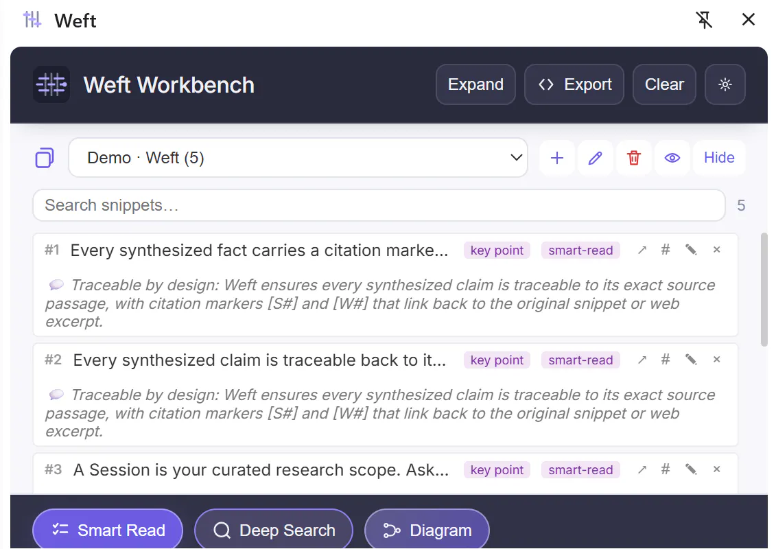 Weft: Turn browser into cited insights gallery image