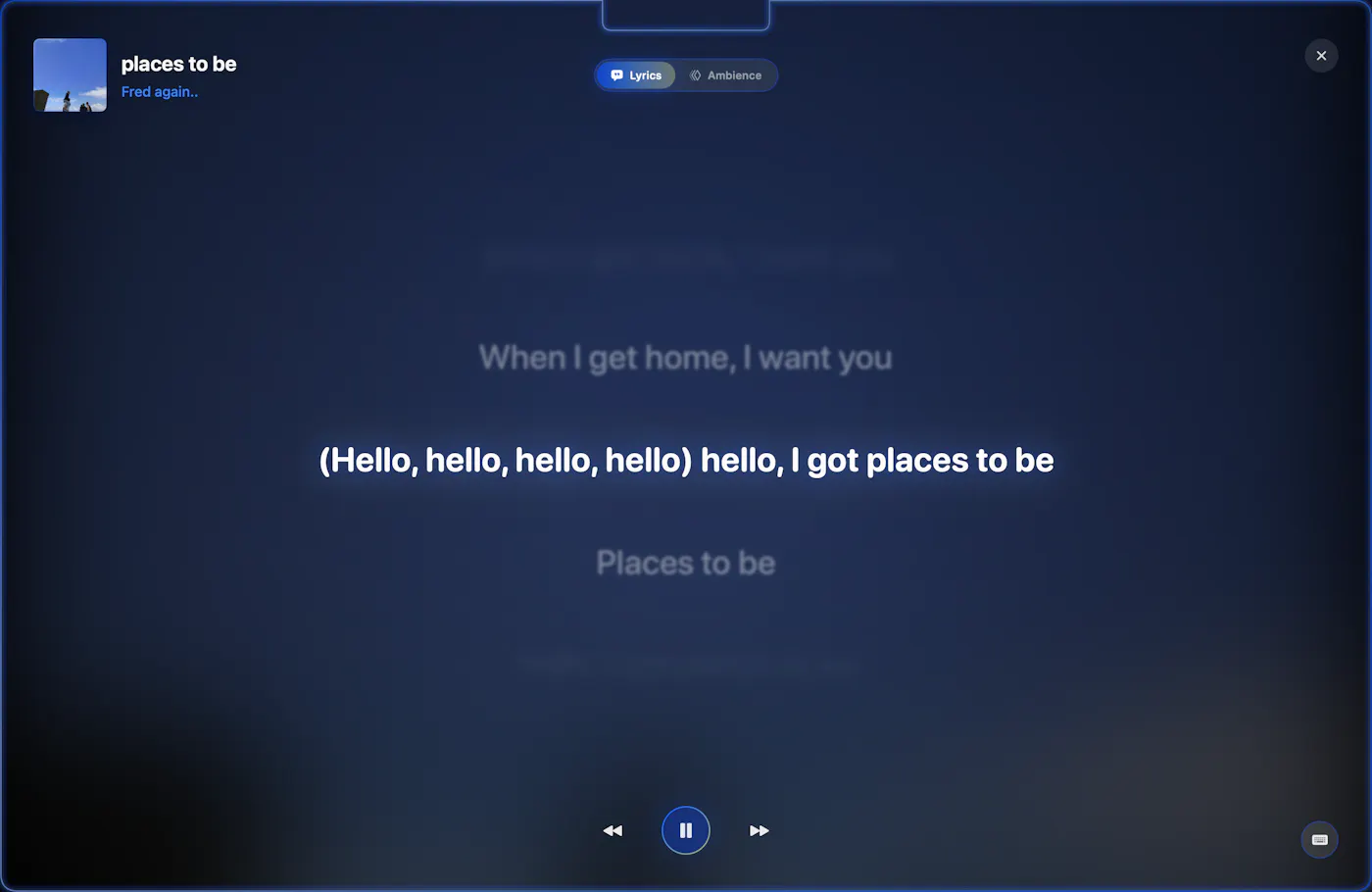 NotchMate's Zen view: full-screen synced lyrics for the song that is playing