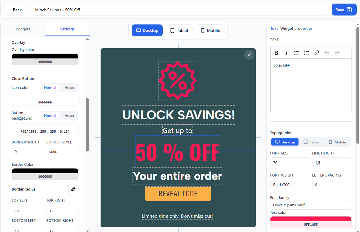 Marketify - Drag & Drop Pop-up Builder - Screenshot 2 showing product features and functionality