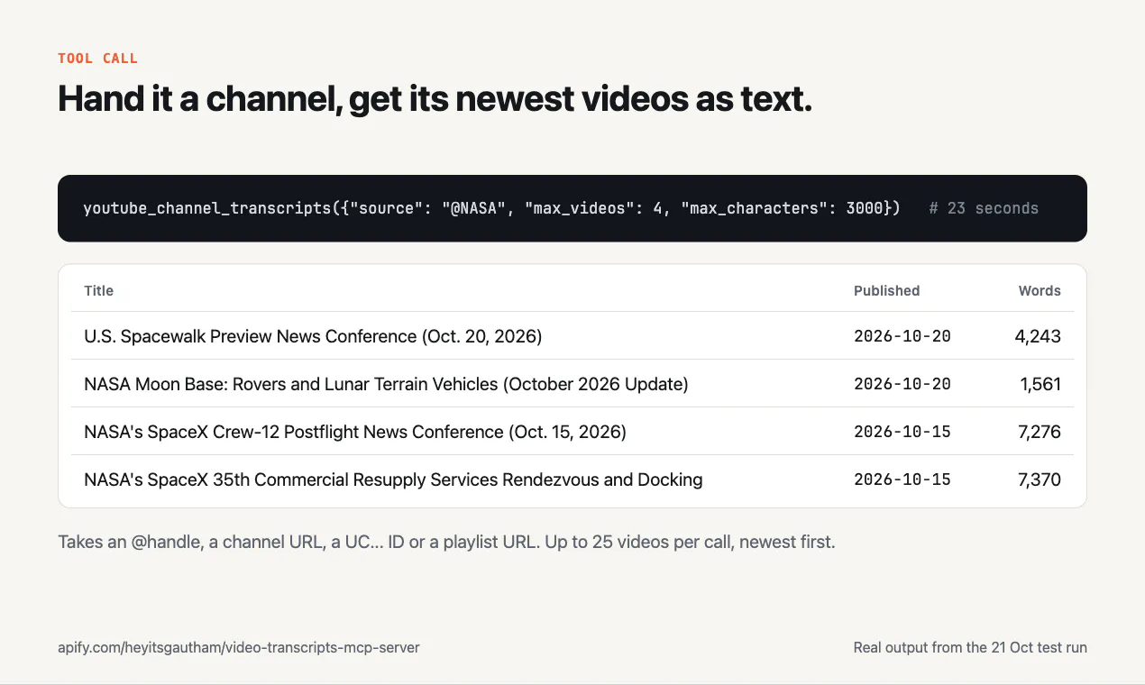 YouTube & TikTok Transcripts MCP gallery image