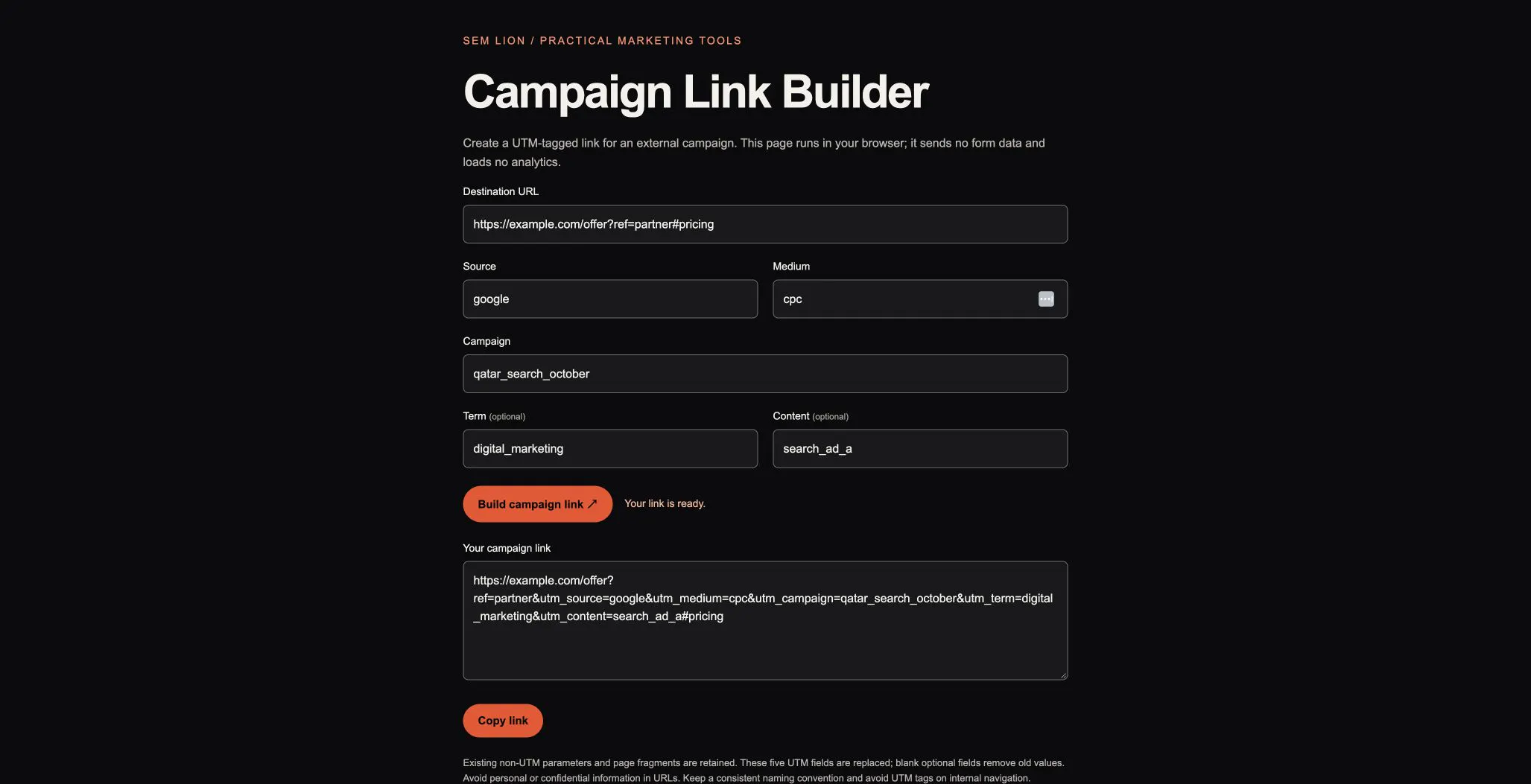 SEM Lion Campaign Link Builder gallery image