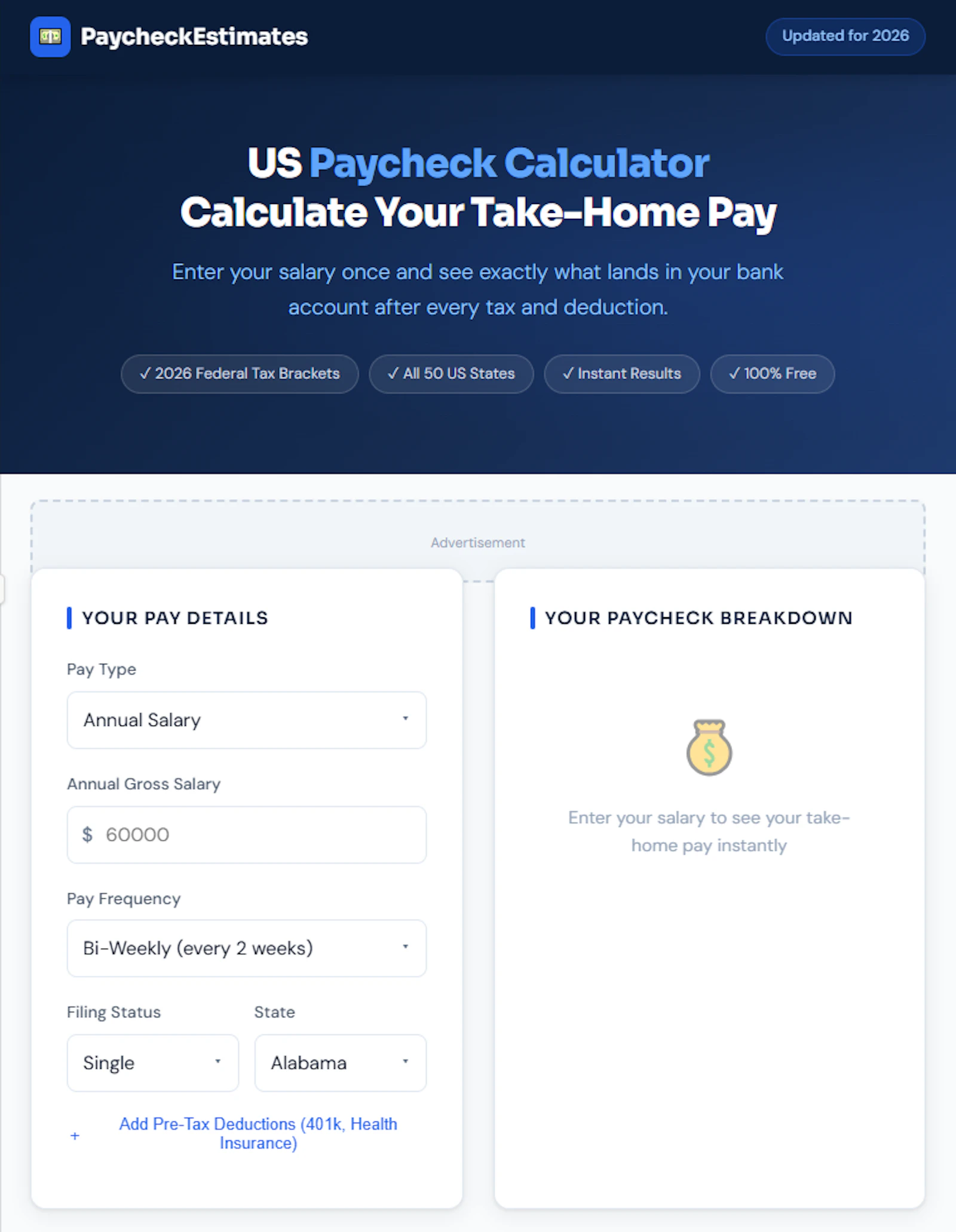 Paycheck Calculator 2026 screenshot 1