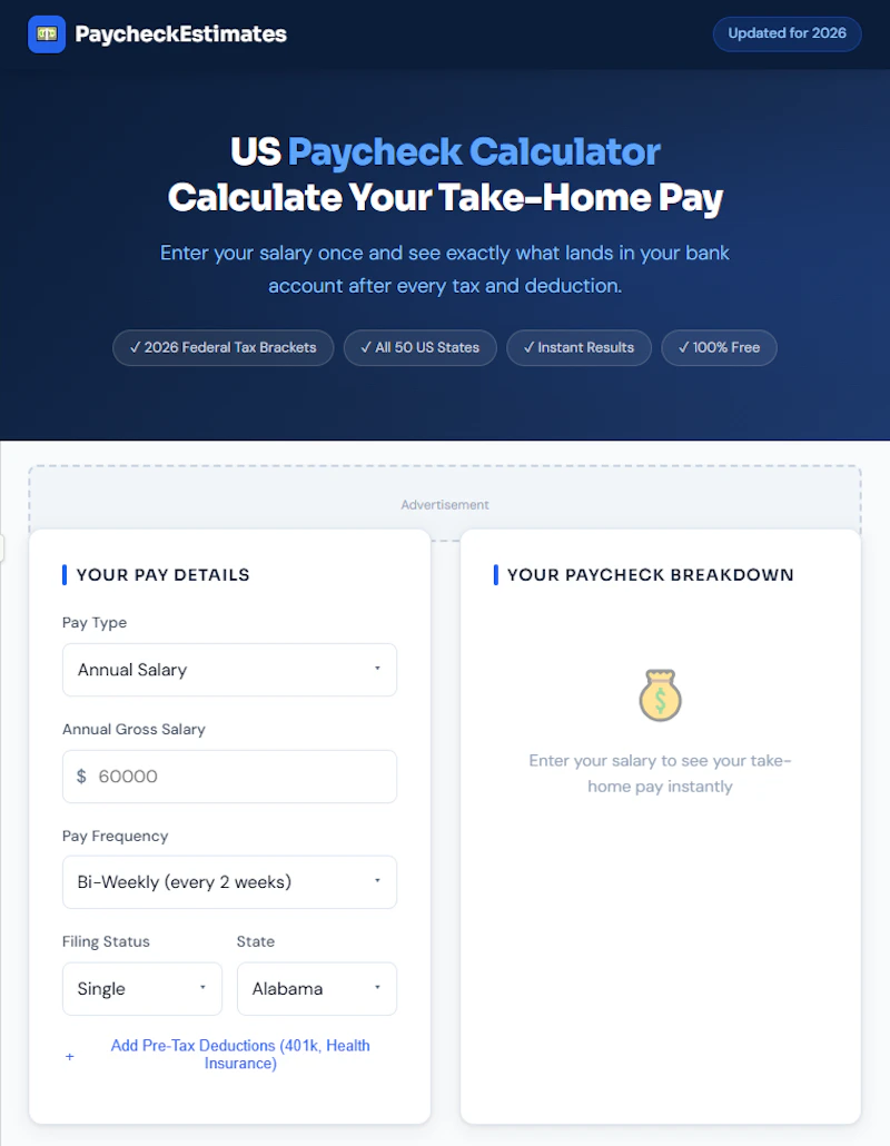 Paycheck Calculator 2026 screenshot 1