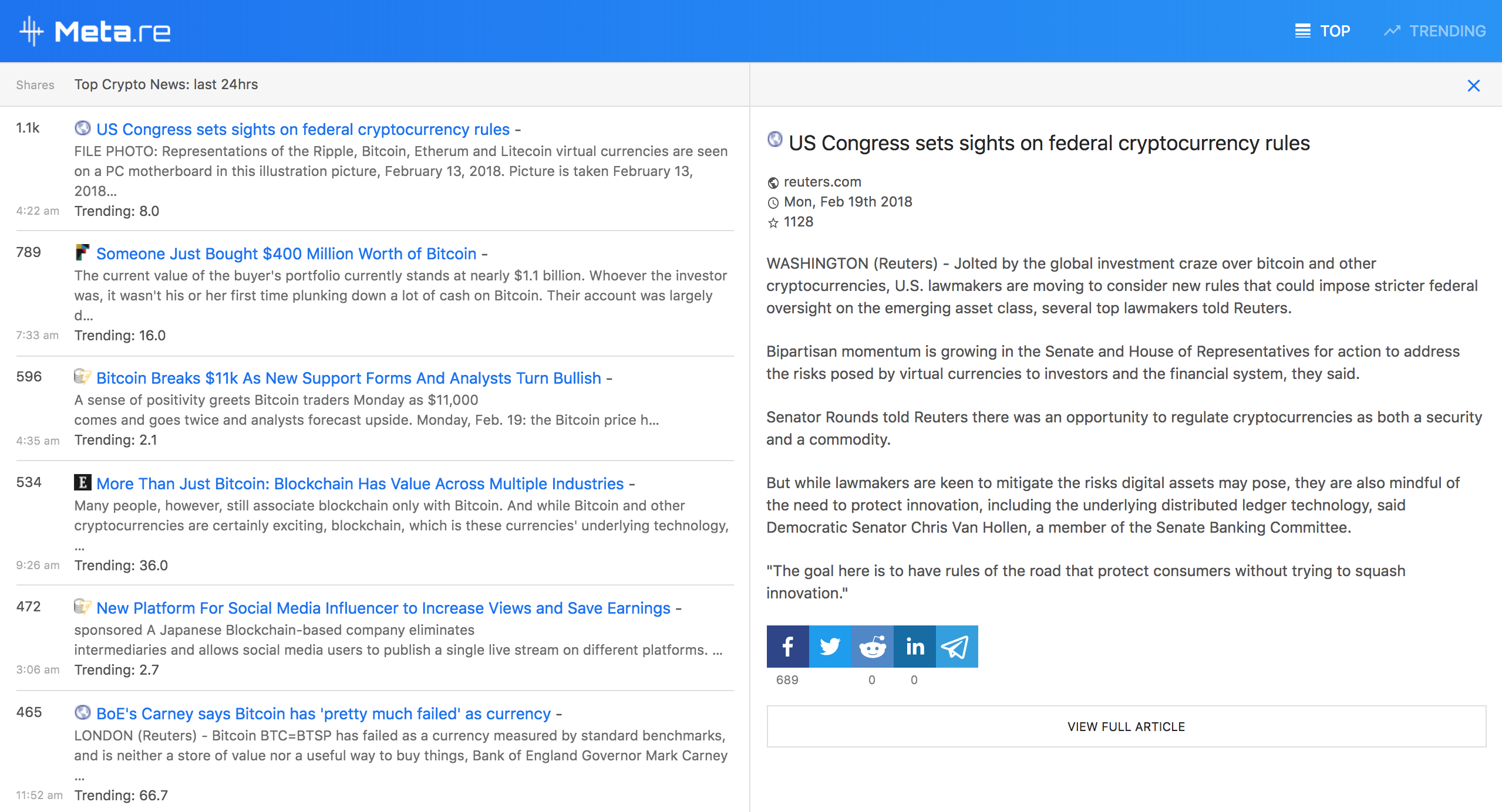 Meta.re - Data driven crypto news aggregator gallery image