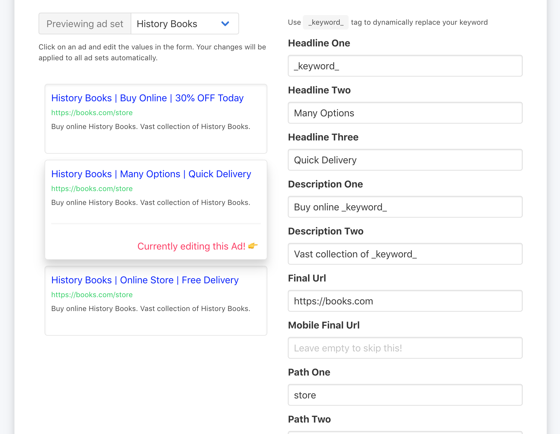 Skag.io | Generate hundreds of different ads and ad groups in seconds and 📈Increase your quality score gallery image