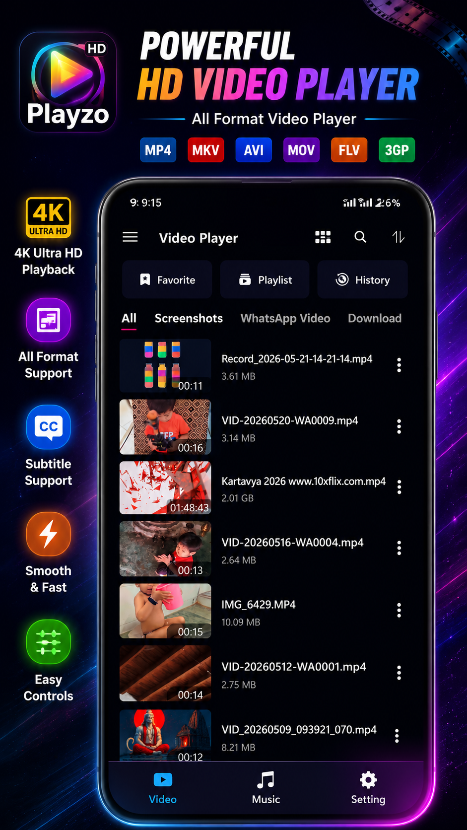 Video player for all format gallery image