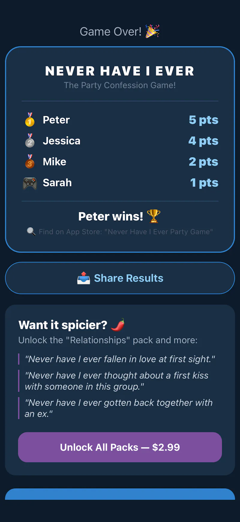 Never Have I Ever: Card Night screenshot 5