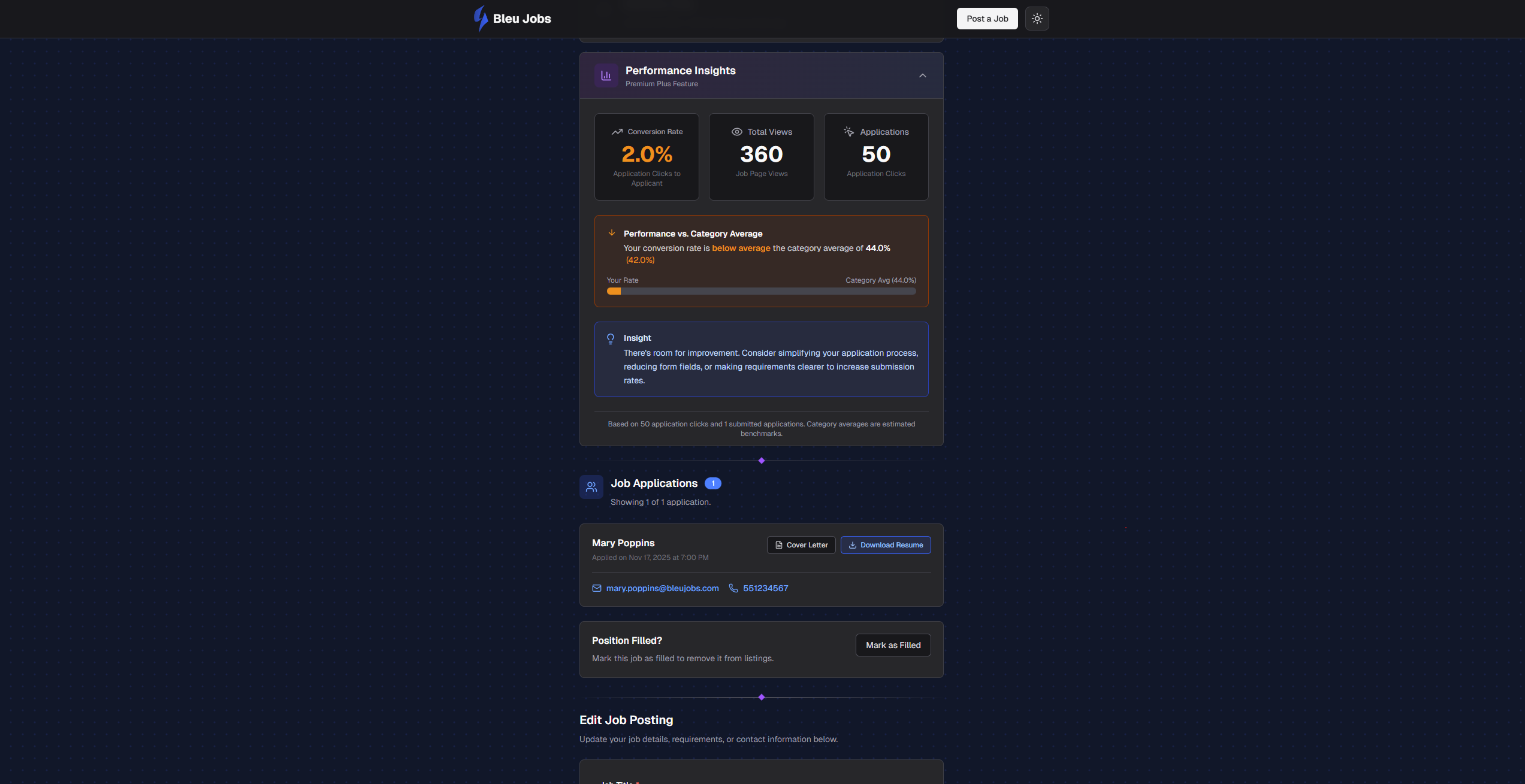 Bleu Jobs - Screenshot 2 showing product features and functionality
