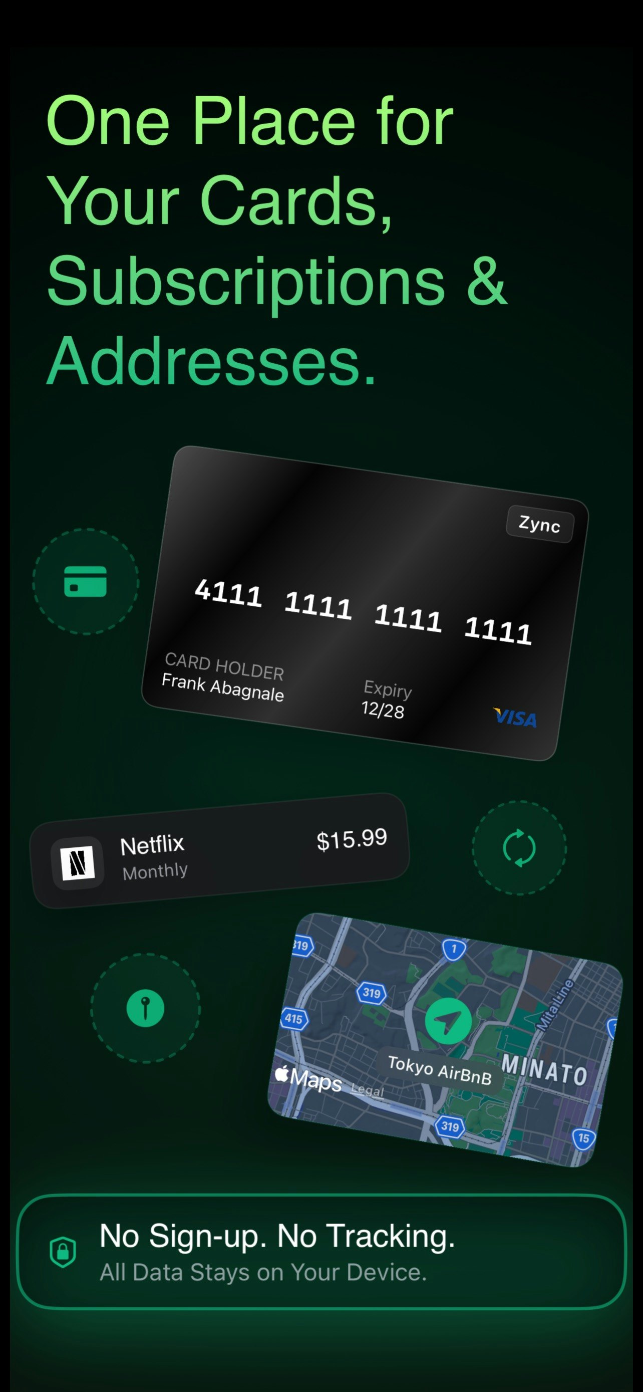 Zync: Karten, Abonnements und Adressen - Personal Digi Vault und Abonnement Manager Medien 1