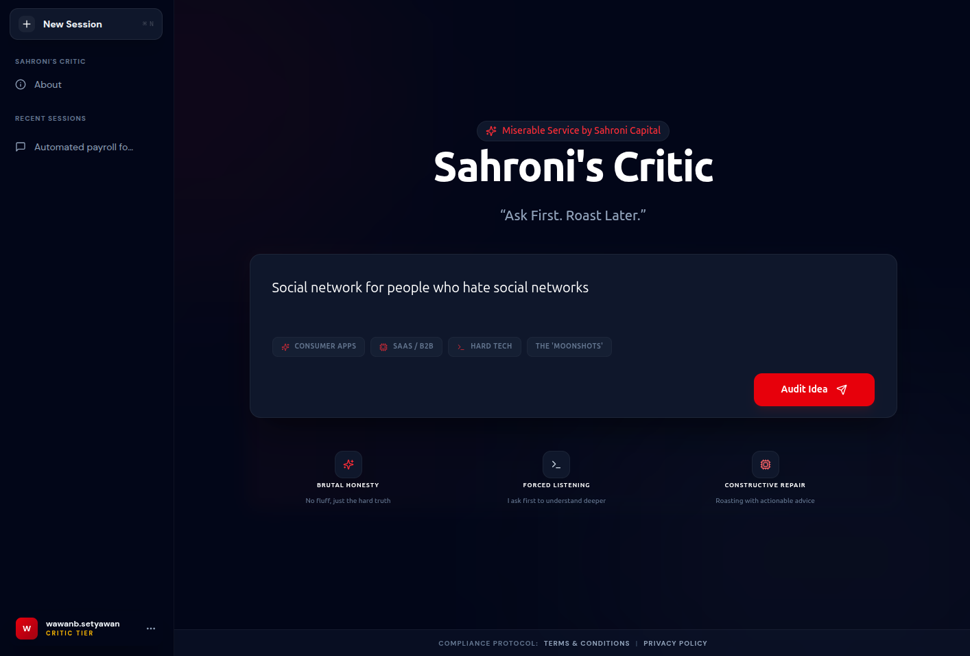 Sahroni Critic - Product Hunt launch logo