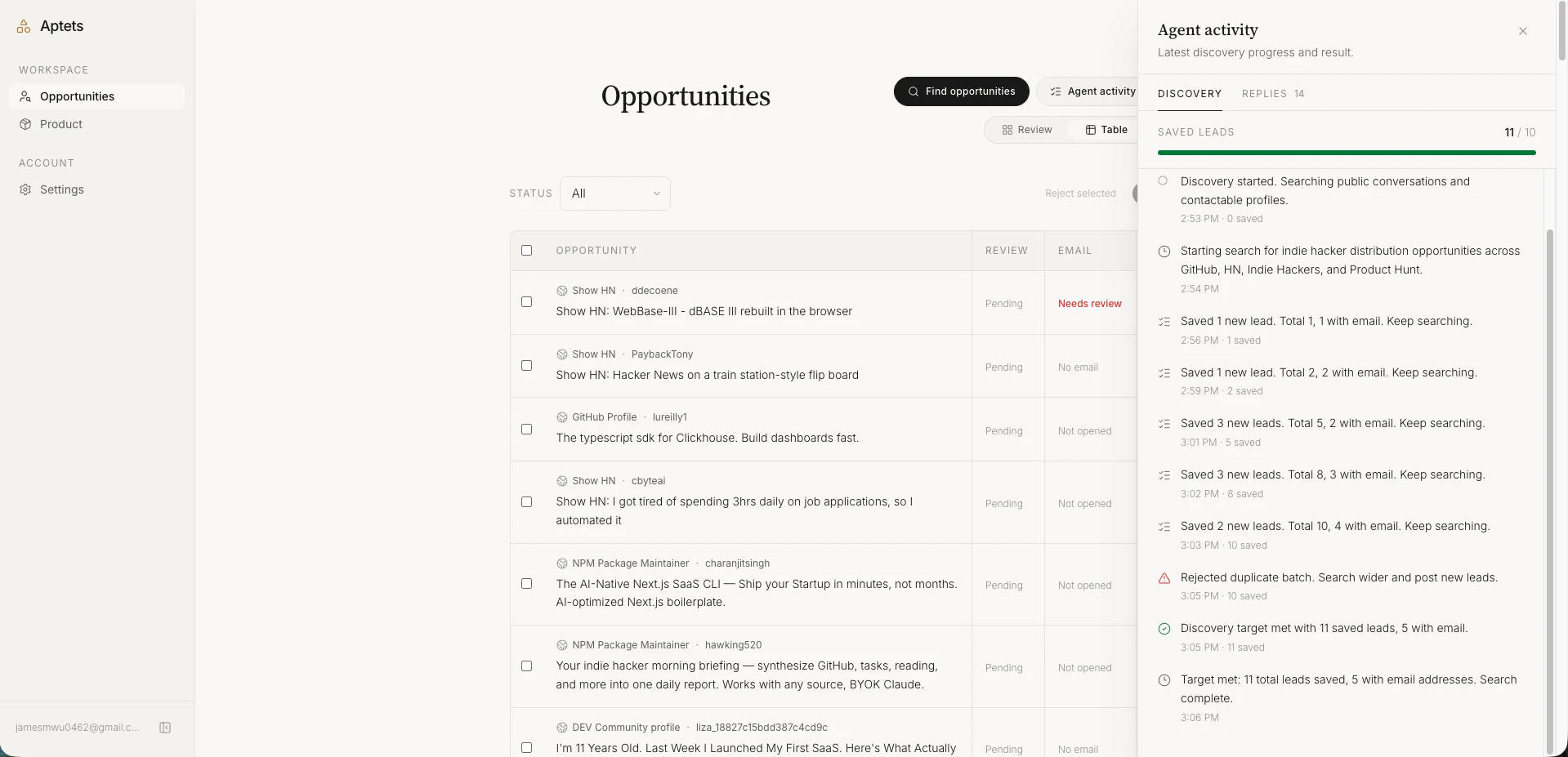 Aptets: outreach for vibe-coded projects 截图 4