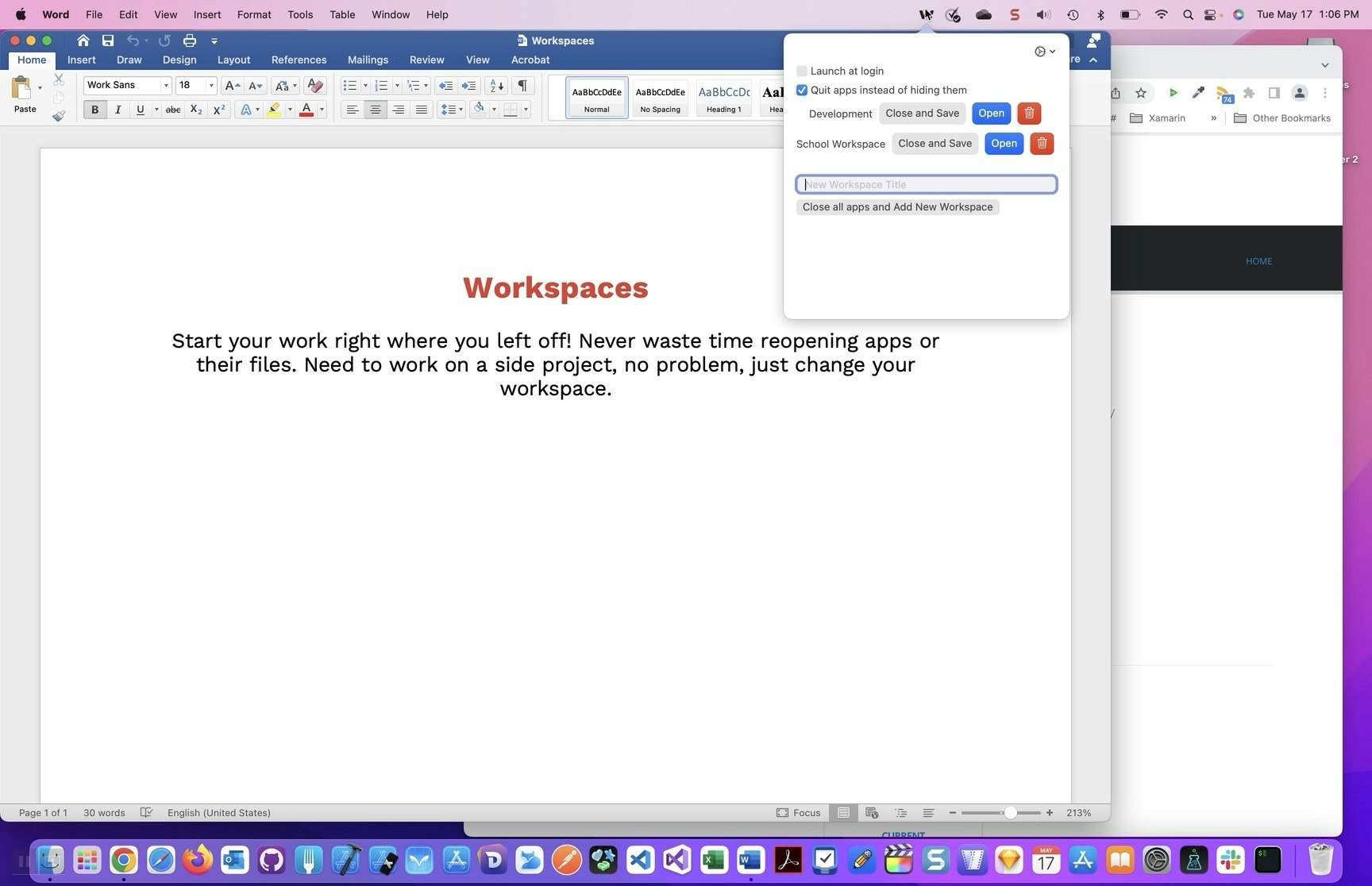 Рабочие пространства - Приложение Mac для закрытия/повторного открытия приложений.Начните работу, где вы остановились! медиа 2