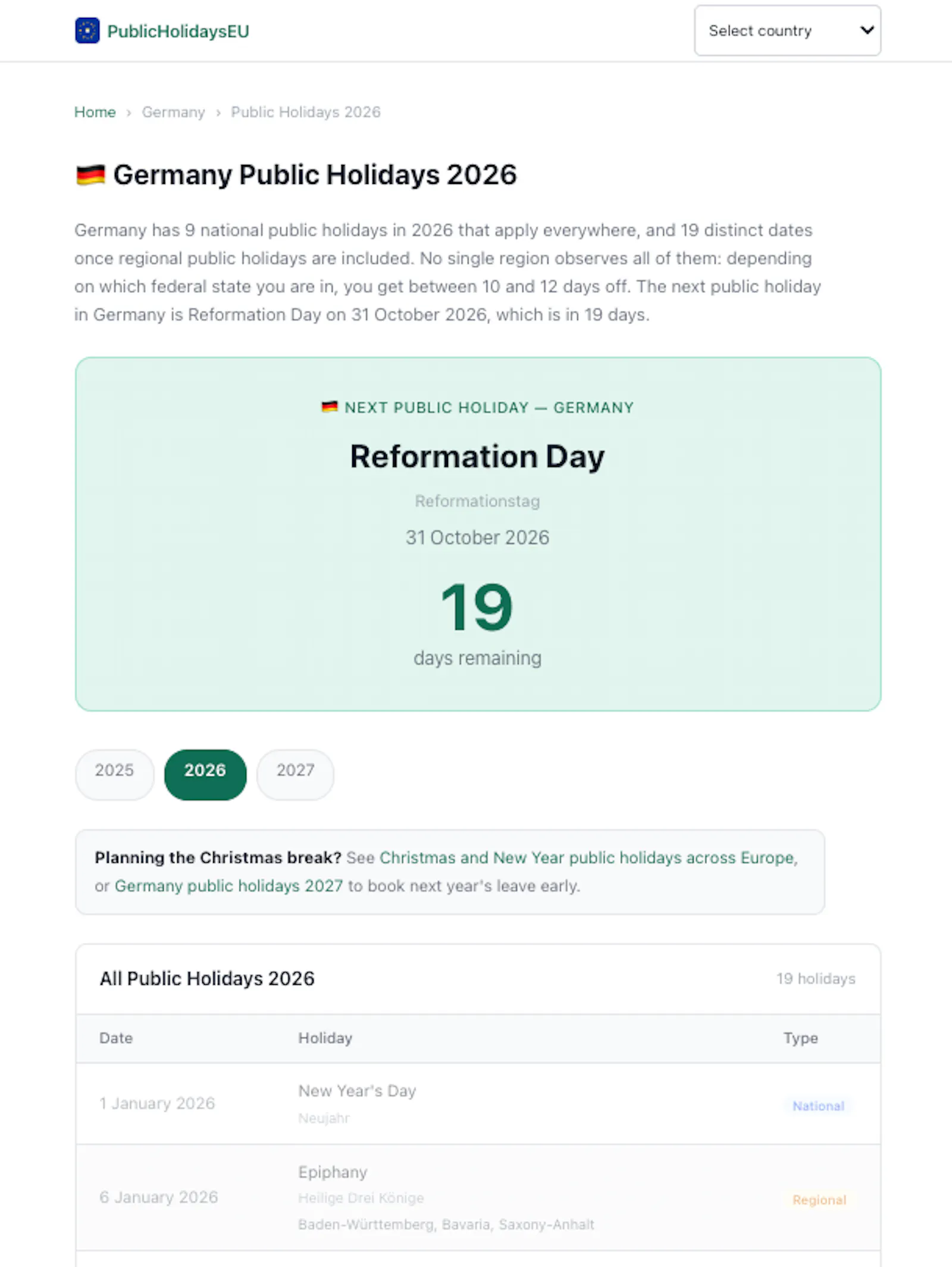 PublicHolidaysEU screenshot 4