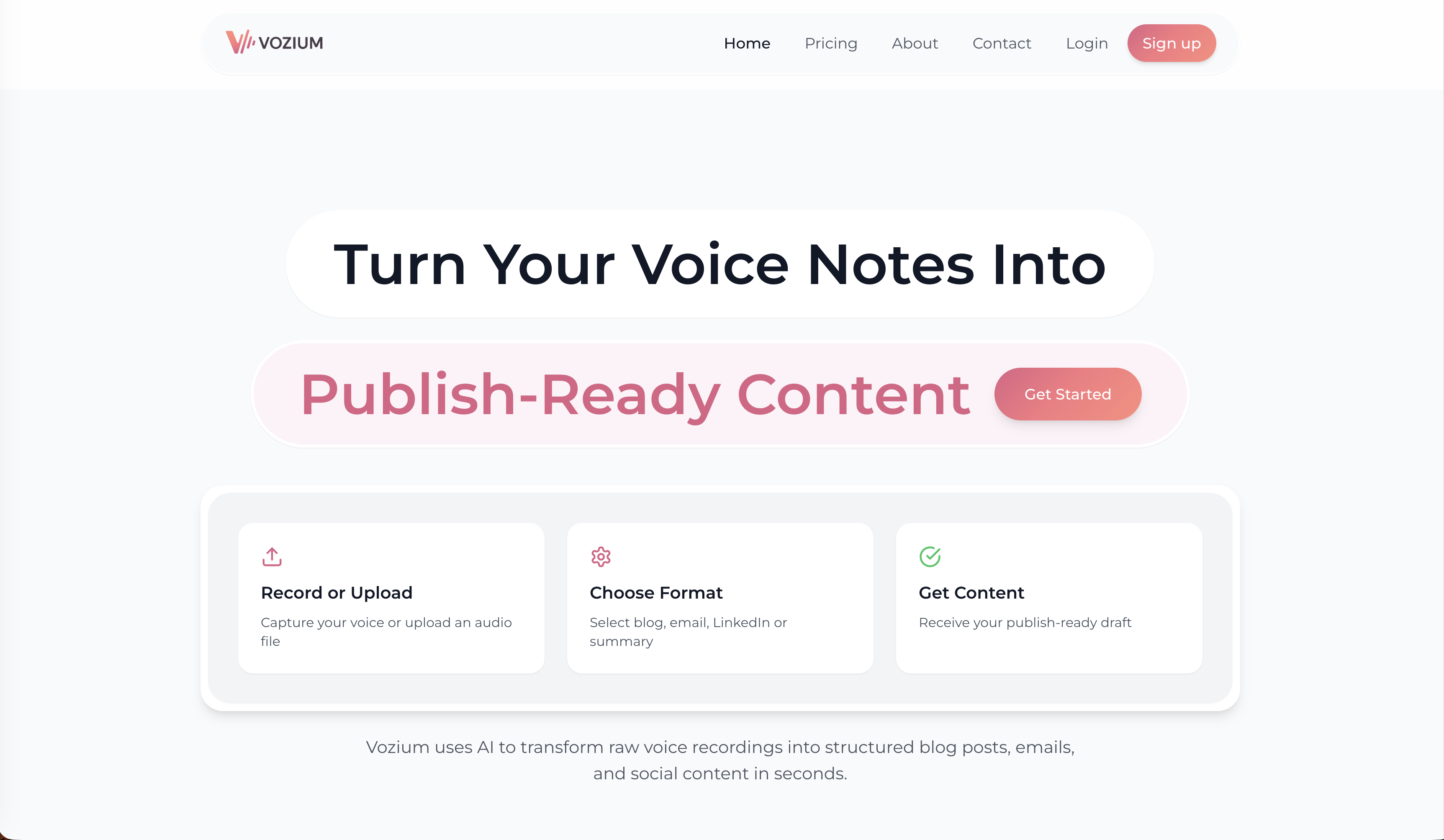 Vozium - Main product screenshot demonstrating key features and user interface