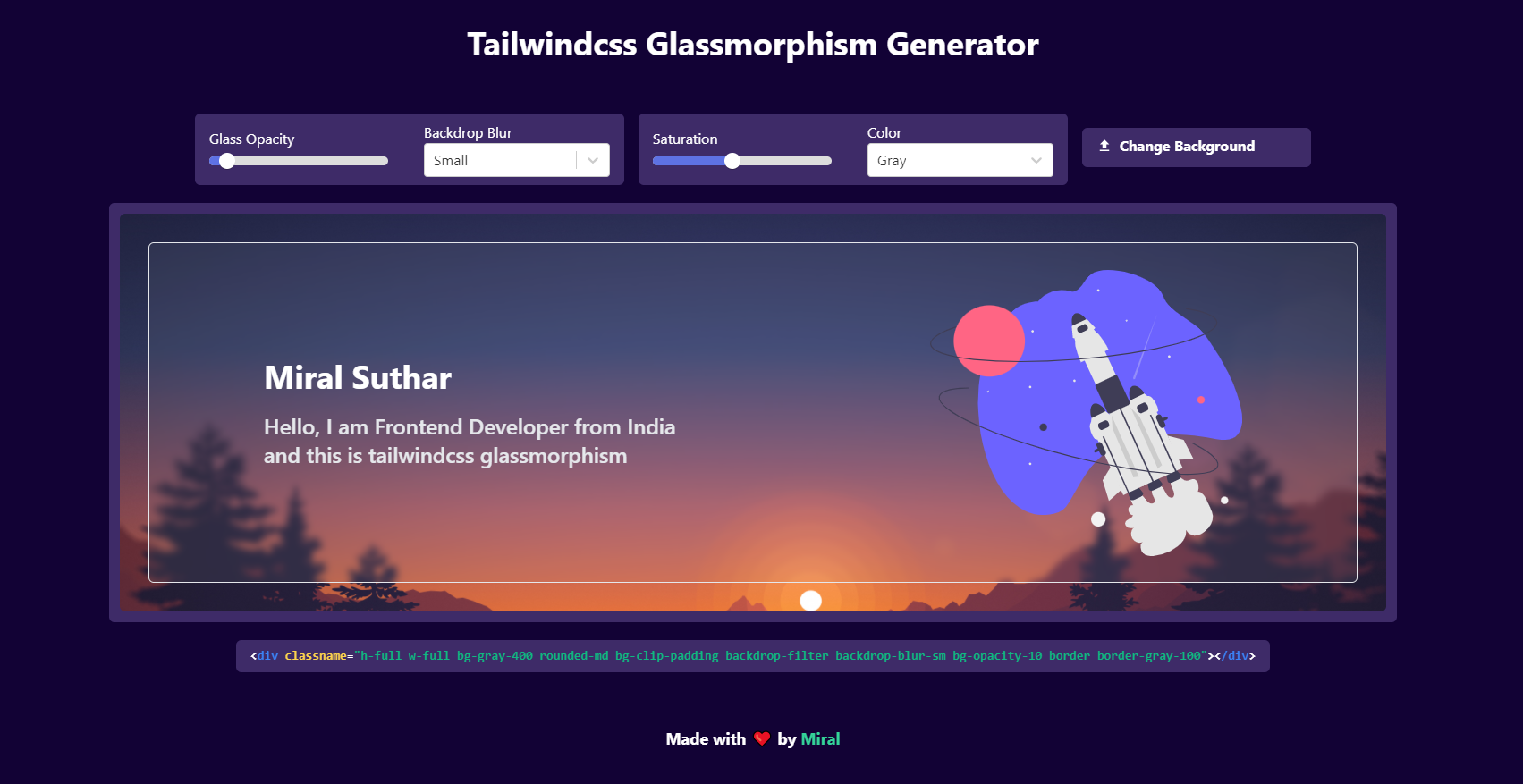 Tailwindcss Glassmorphism Generator gallery image