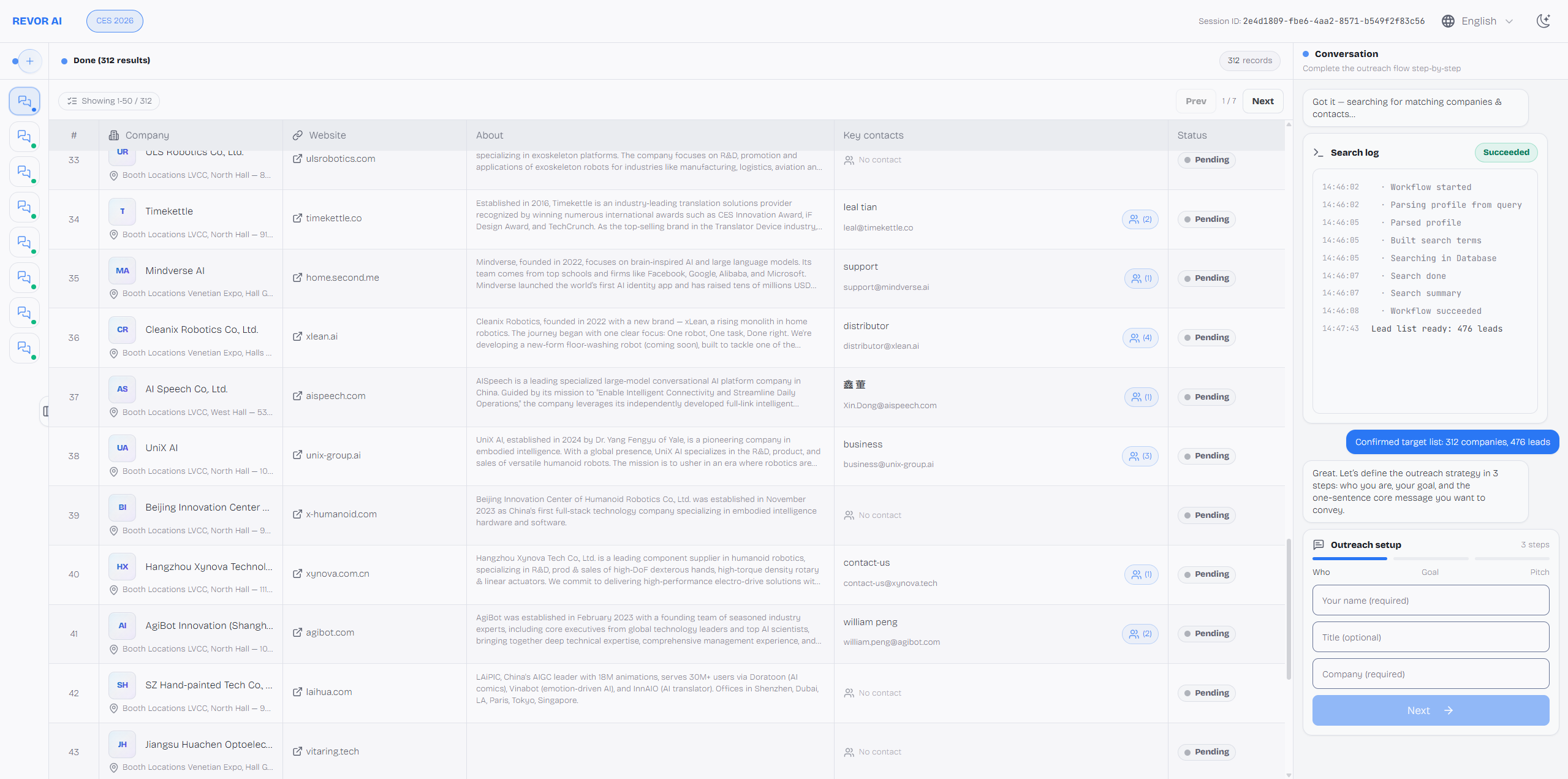 CES 2026 Outreach Agent by Revor - Screenshot 2 showing product features and functionality