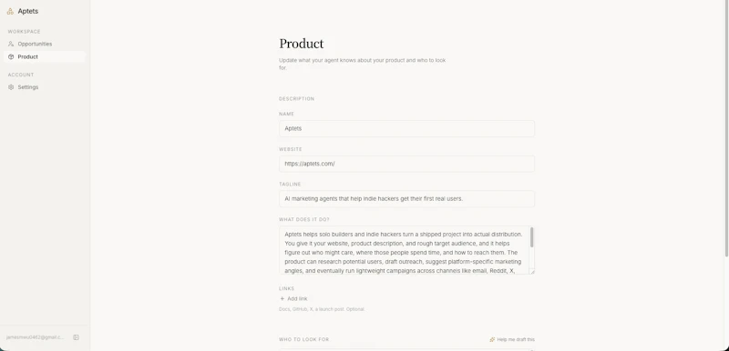 Aptets: outreach for vibe-coded projects screenshot 7