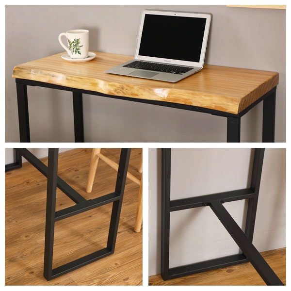 原木長方形木製鐵藝吧枱(松木)-100cm gallery image