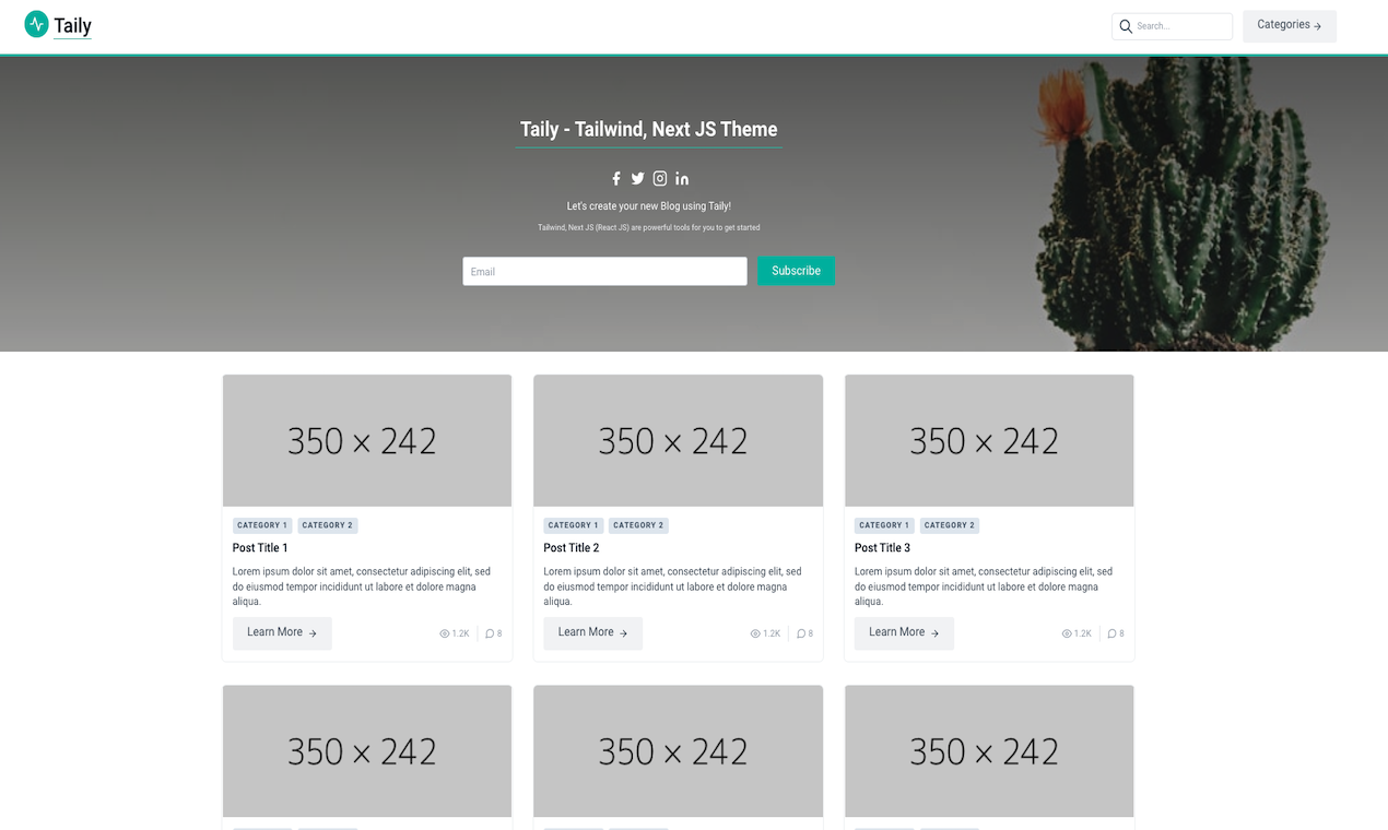 Taily - Una próxima plantilla de blog JS Tailwind - Taily es una simple plantilla de blog CSS CSS para el próximo JS para el próximo media 1