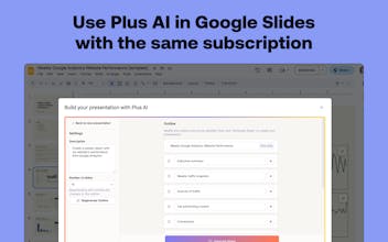 Interfaccia Plus AI che mostra la sua integrazione fluida - Lavora in modo più intelligente con gli strumenti di Google Docs e Slides alimentati da intelligenza artificiale.