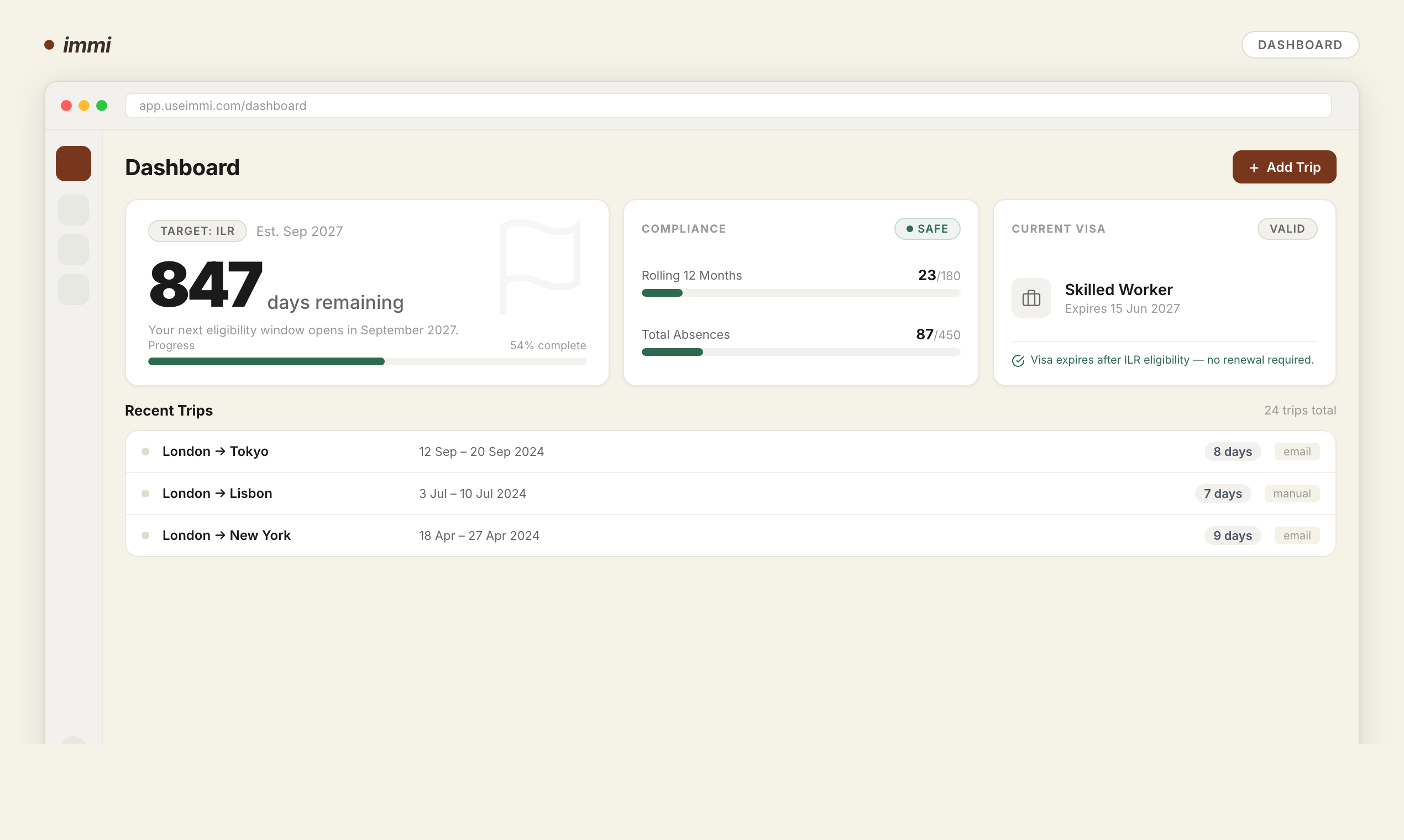 Immi - Main product screenshot demonstrating key features and user interface