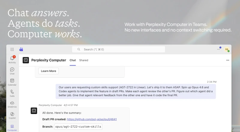 Perplexity Computer in Microsoft Teams screenshot 2