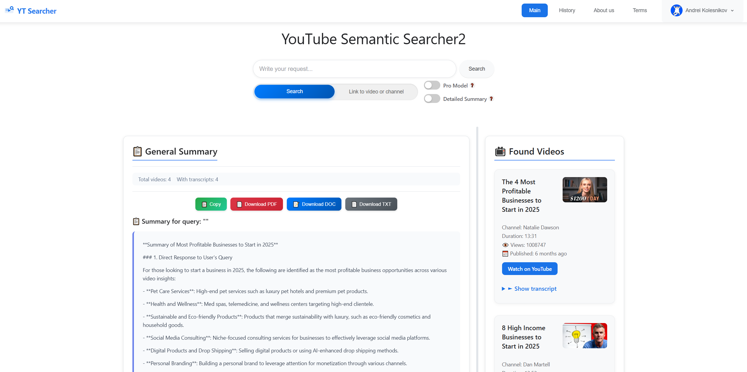 YouTube Semantic Searcher - youtube searcher, summorie video media 3