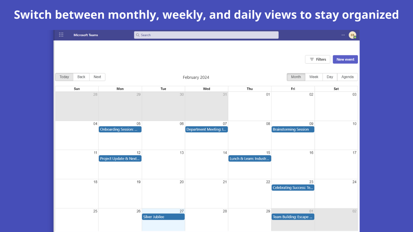 Calendario de equipo compartido para equipos de Microsoft media 3