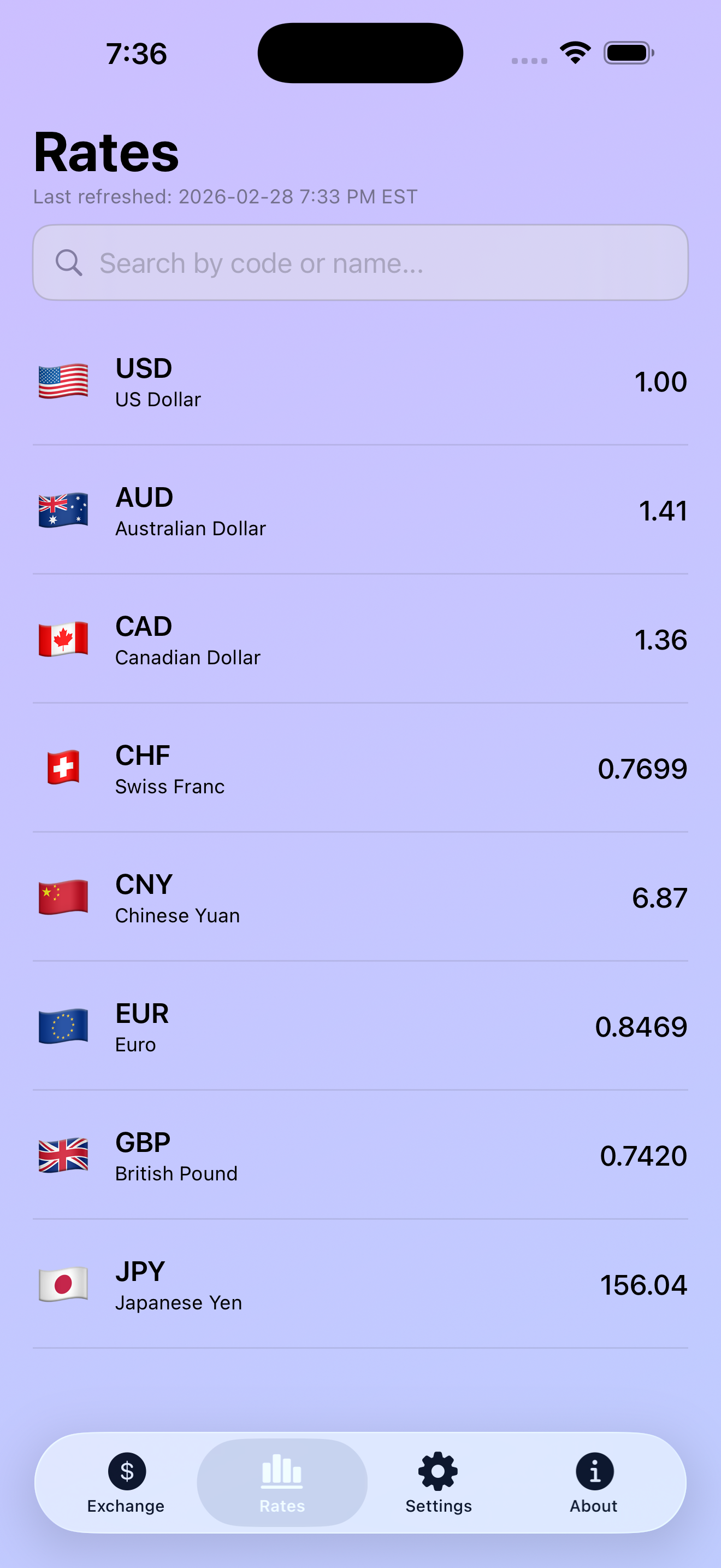 Vibe Exchange - Live Rates - Screenshot 2 showing product features and functionality