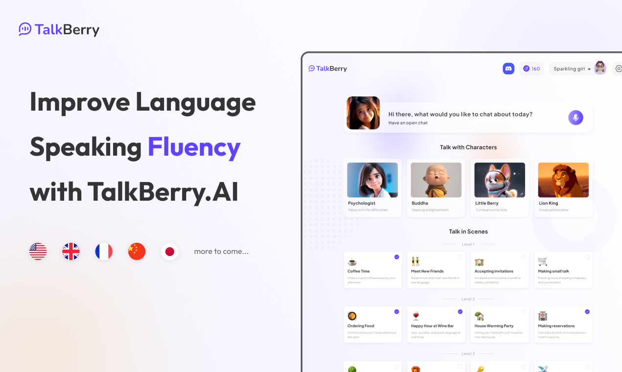 Talkberry - AI tarafından desteklenen kişisel dil öğretmeniniz medya 1