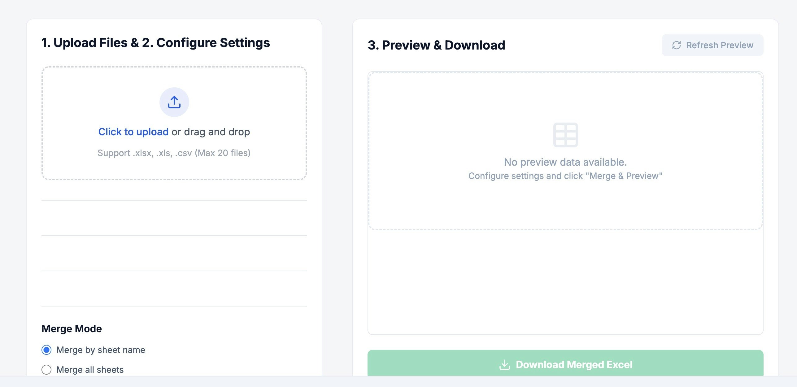 AI Combine Sheets - Main product screenshot demonstrating key features and user interface