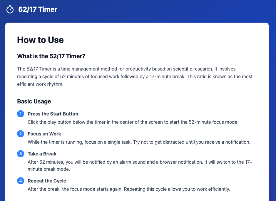 52/17 Timer - Screenshot 3 showing product features and functionality