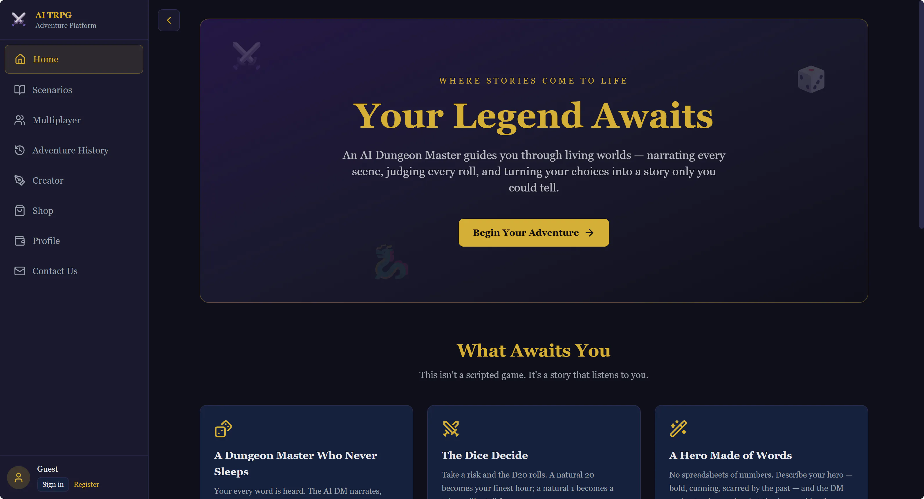 AI TRPG - AI powered TRPG website gallery image