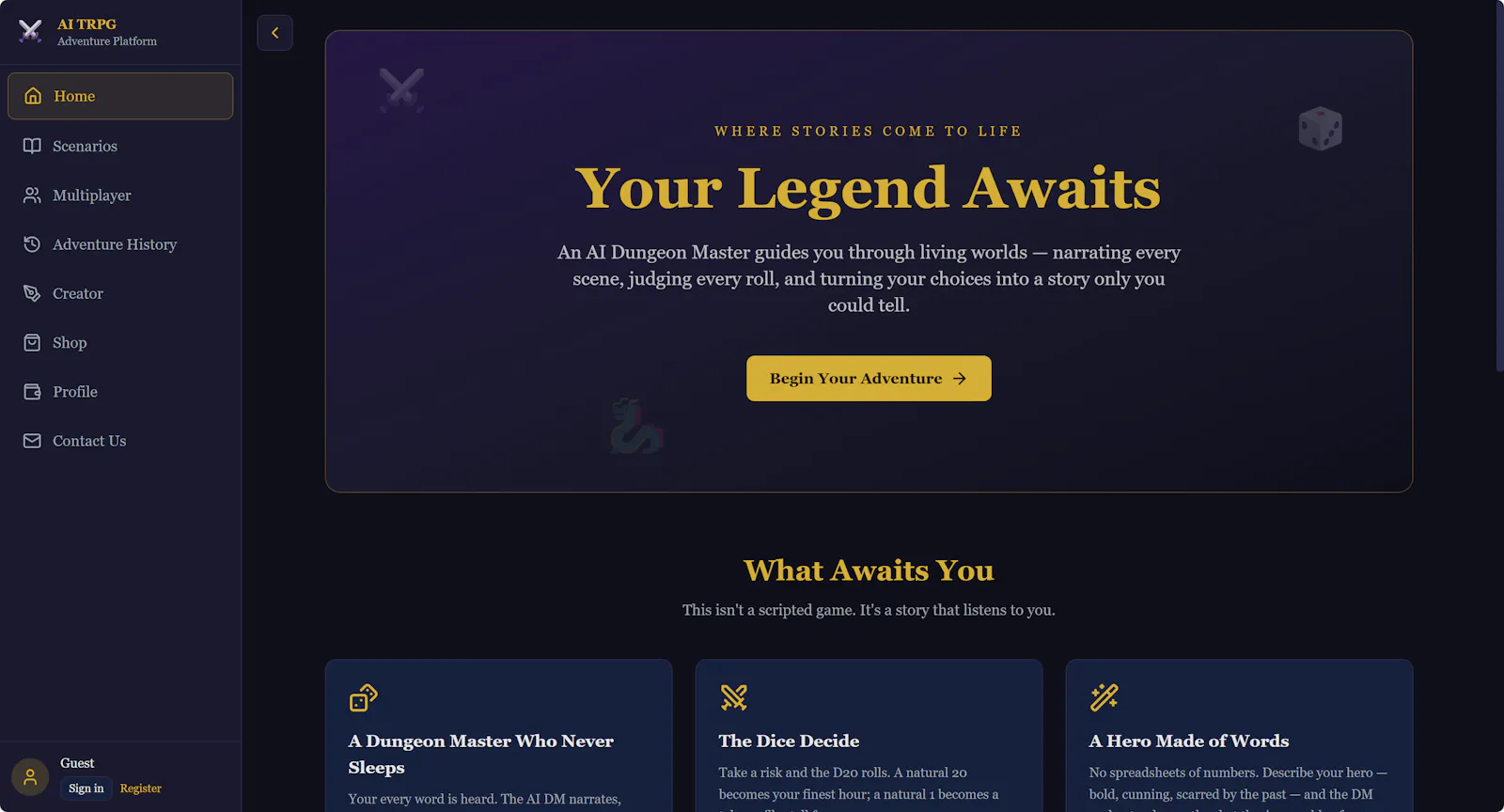 AI TRPG - AI powered TRPG website screenshot 1