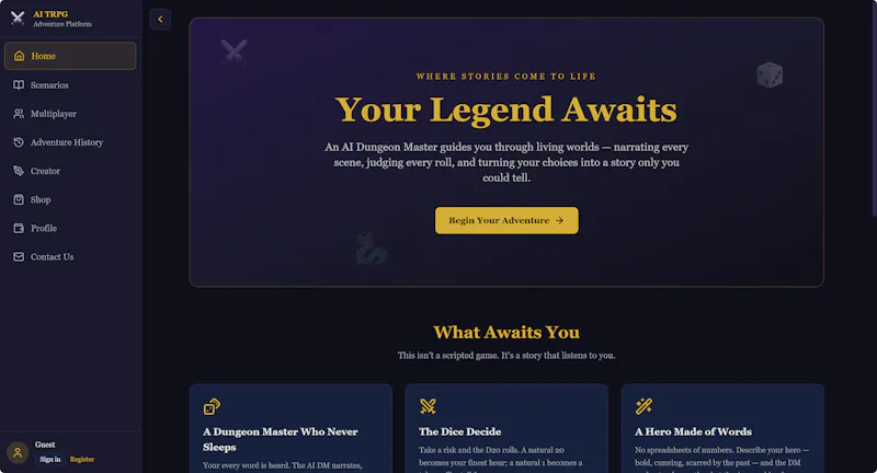 AI TRPG - AI powered TRPG website screenshot 1