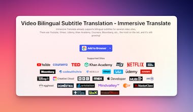 Capture d&rsquo;écran d&rsquo;Immersive Translate en action, affichant des sous-titres bilingues sur une vidéo YouTube