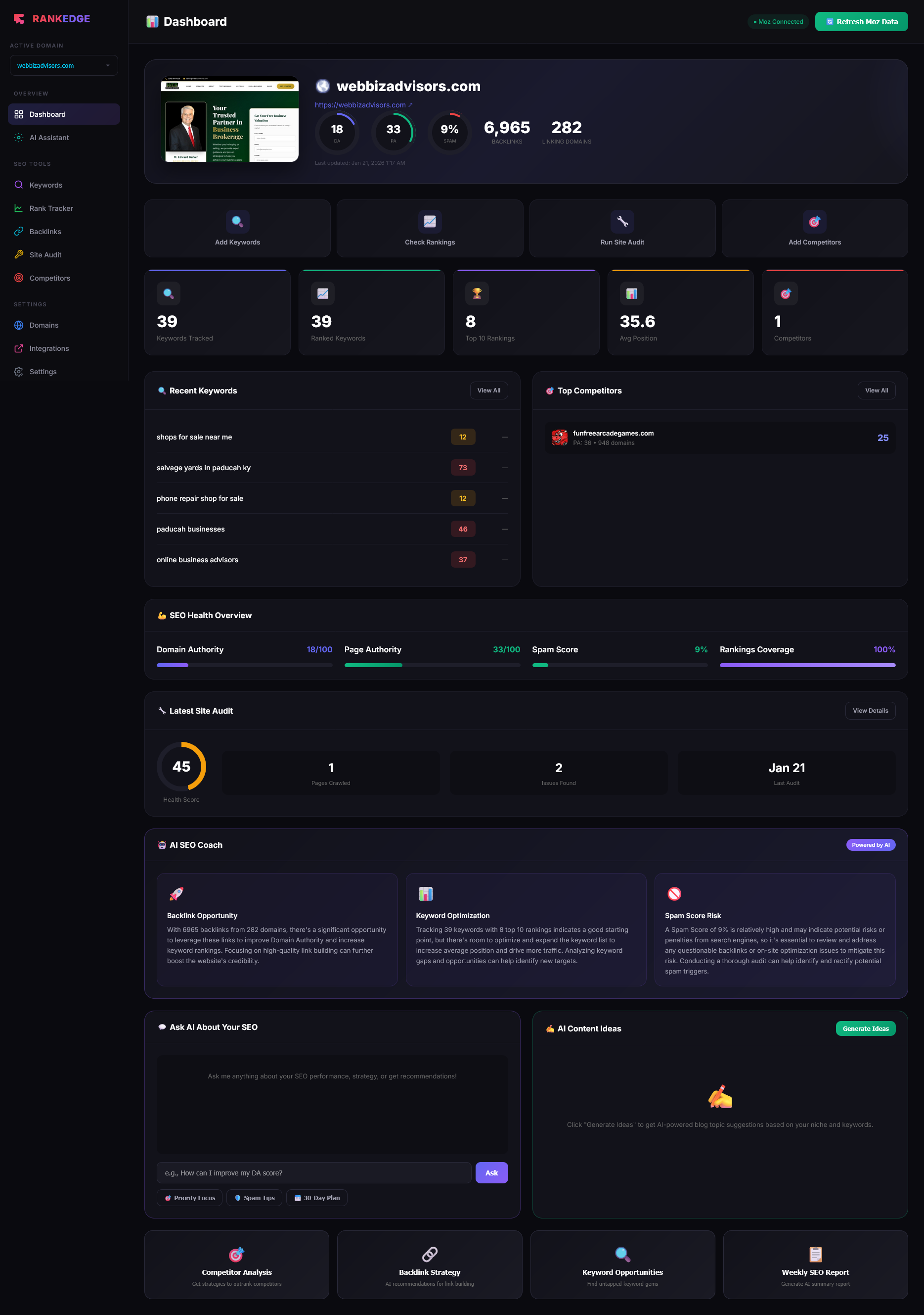 RankEdge SEO - Screenshot 2 showing product features and functionality