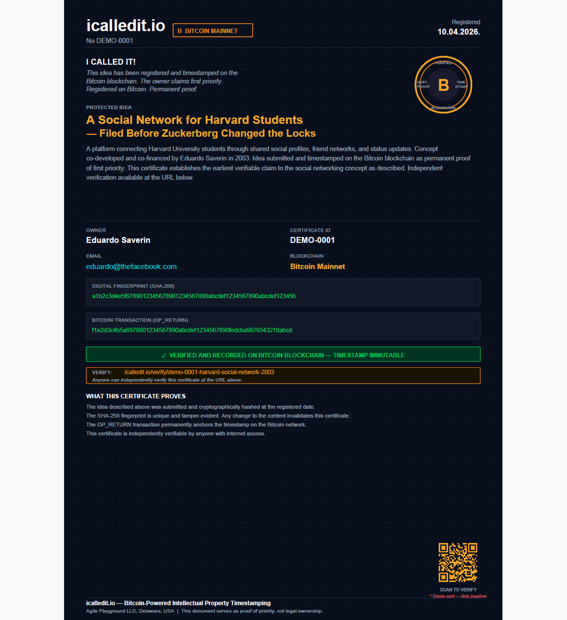 icalledit.io — Protect ideas on Bitcoin gallery image