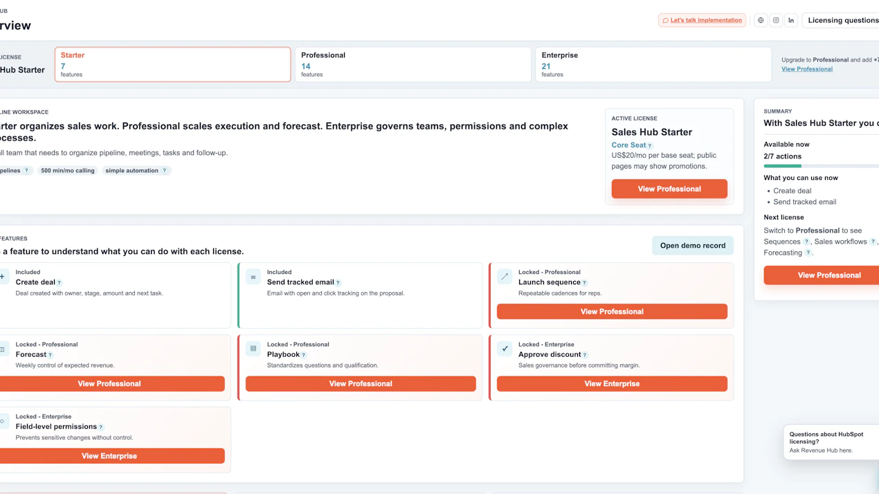 Hubspot License Simulator product