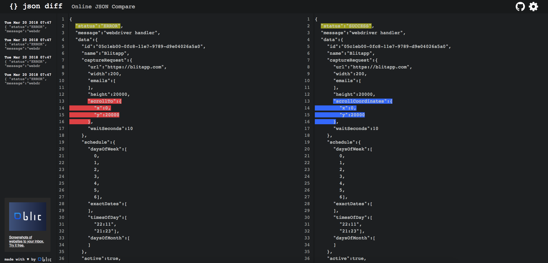 Online JSON Diff gallery image