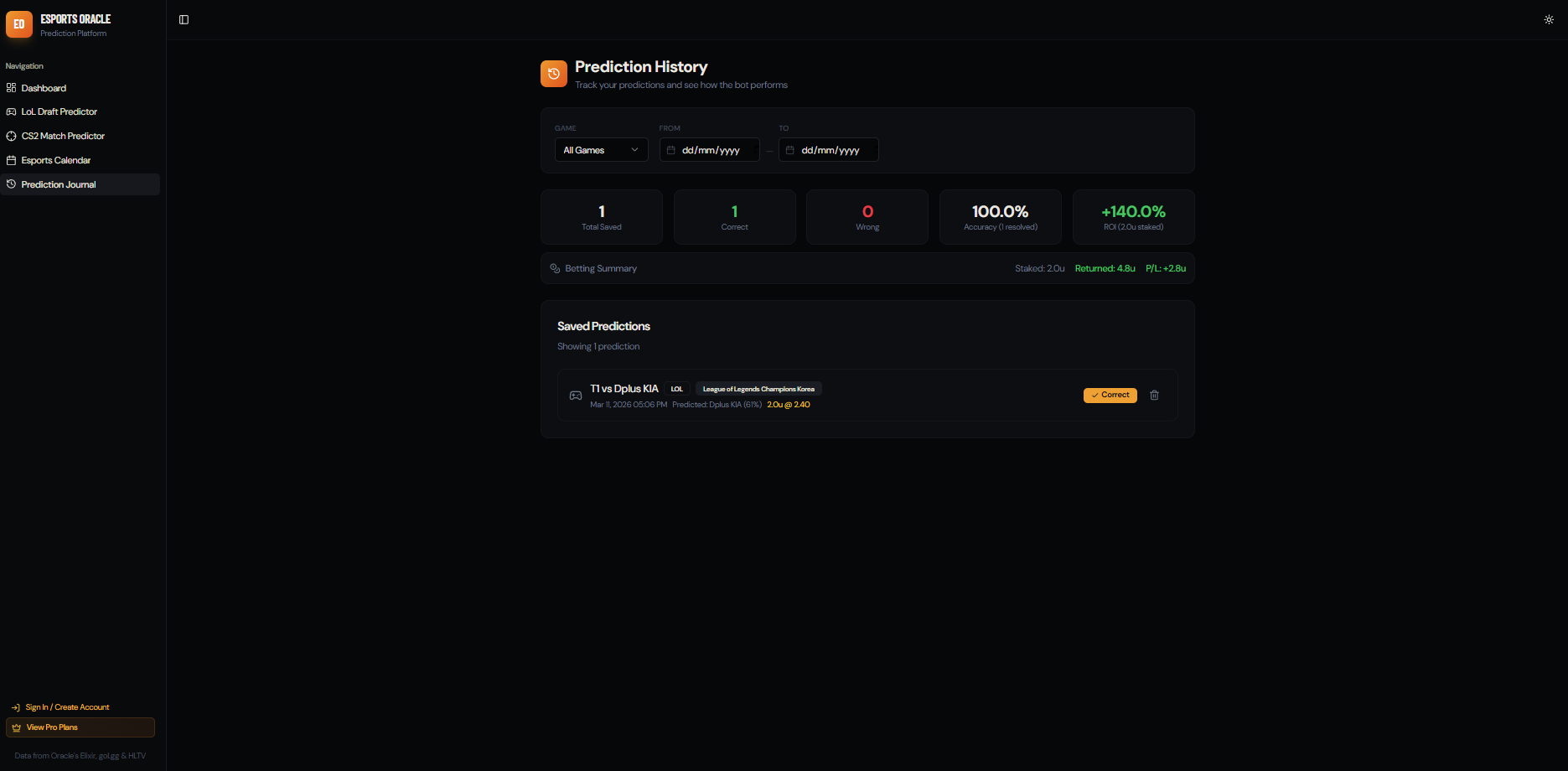 Esports Oracle - Screenshot 3 showing product features and functionality