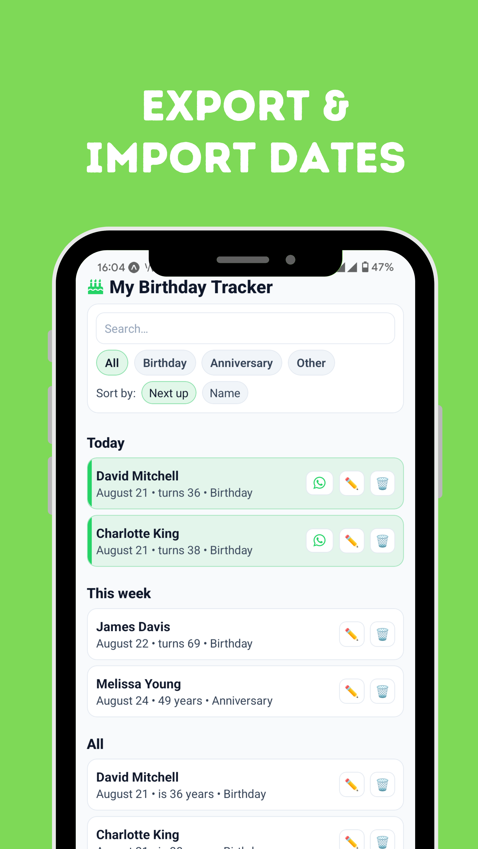 My Birthday Tracker - Screenshot 4 showing product features and functionality