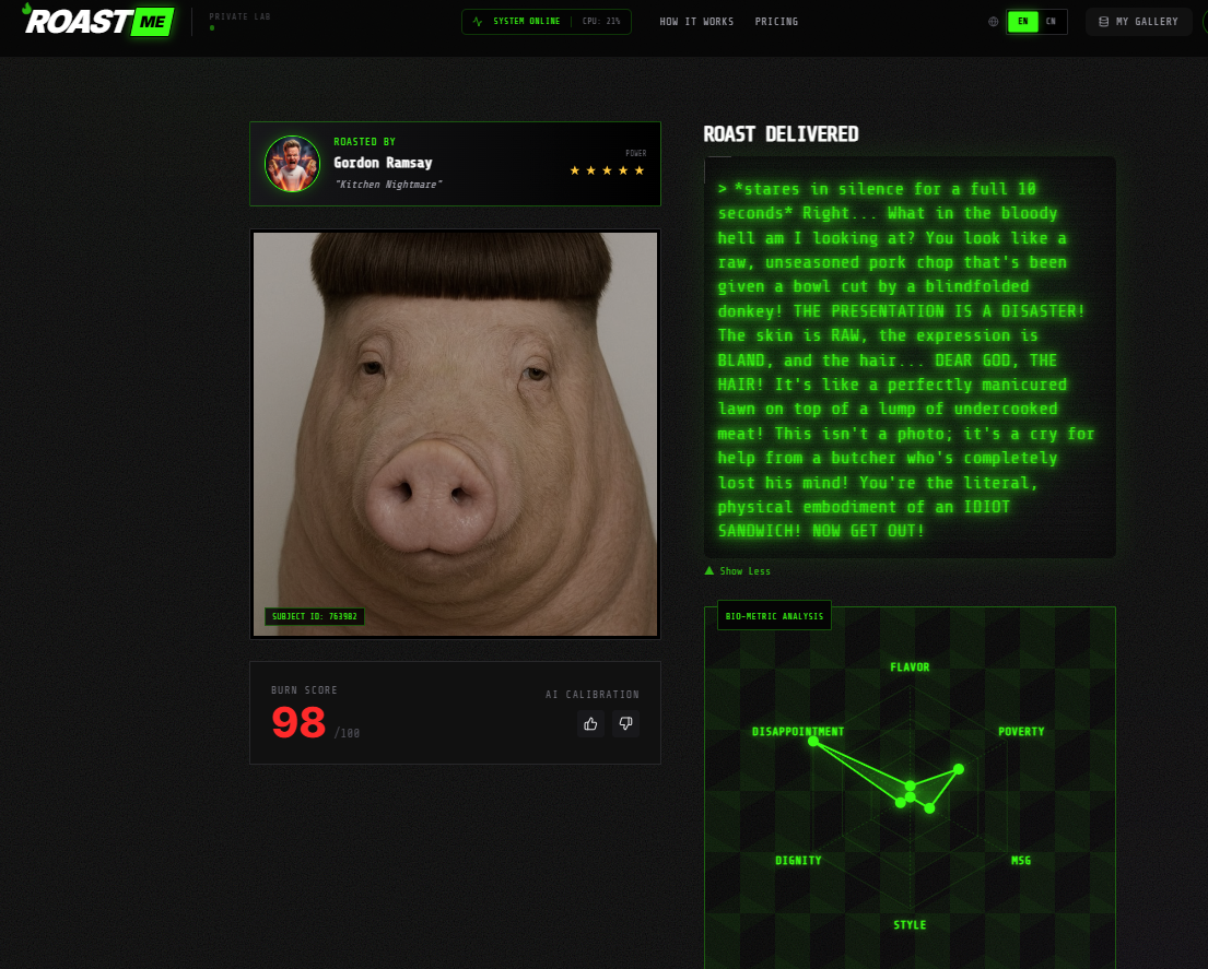 roastme-Gemini - Screenshot 4 showing product features and functionality