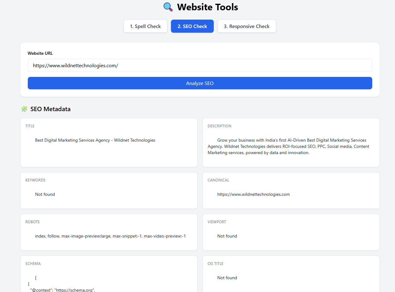 Website Spell, SEO,  Mobile View Checker - Screenshot 4 showing product features and functionality